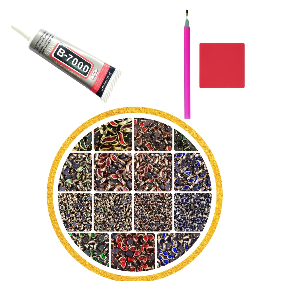 Cartol 500+ Pieces Kundan Stones, Glue & Stone picking pen for Jewellery Making Materials Kit | Kundans Stones for Jewellery Making, Stone and Beads Kit, Earrings Making Kit, Chain Making Kit, Beads for Jewelry Making, Earrings Making Material-image-33