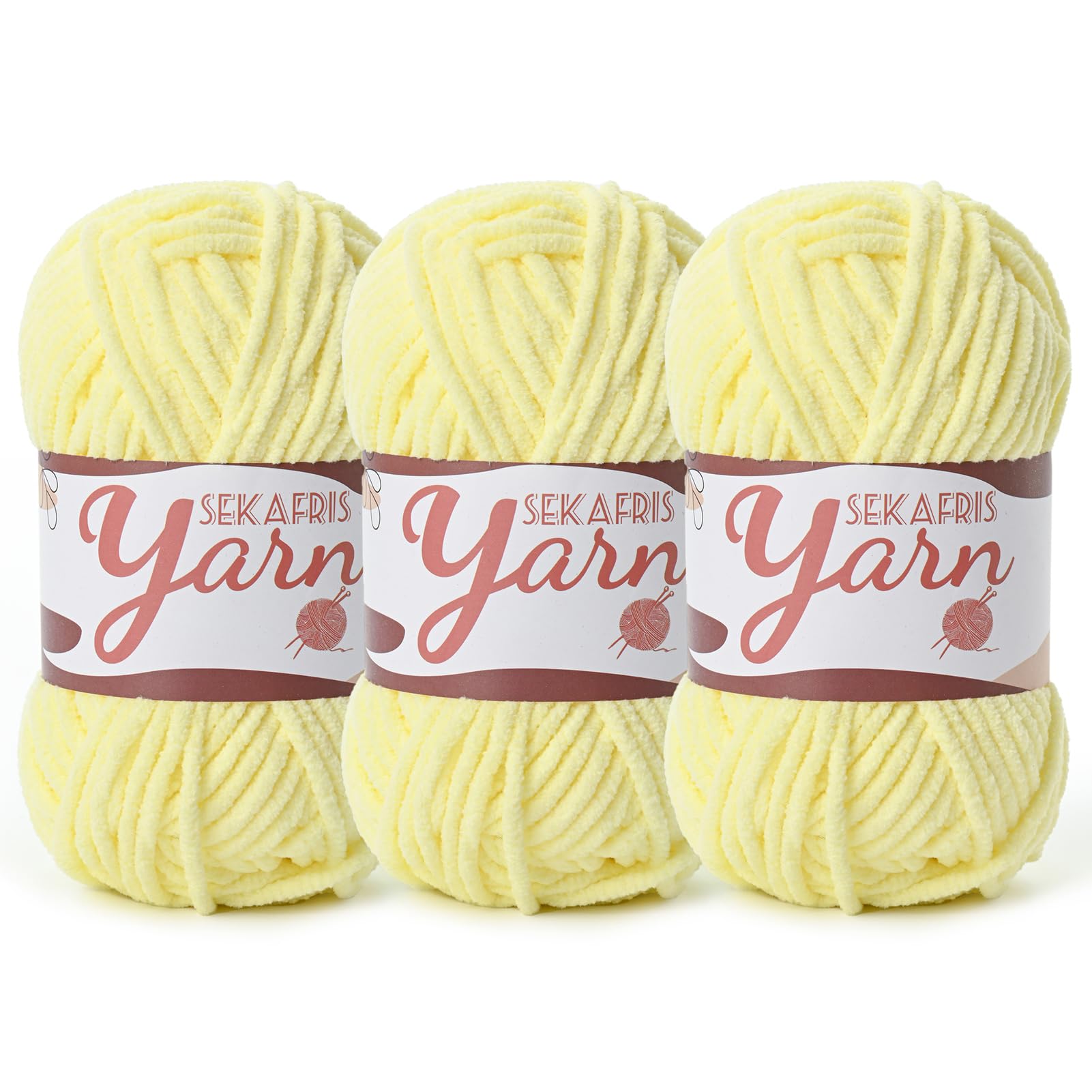 Chenille Yarn for Crocheting Crochet Lemon Yellow Yarn 3 Pack