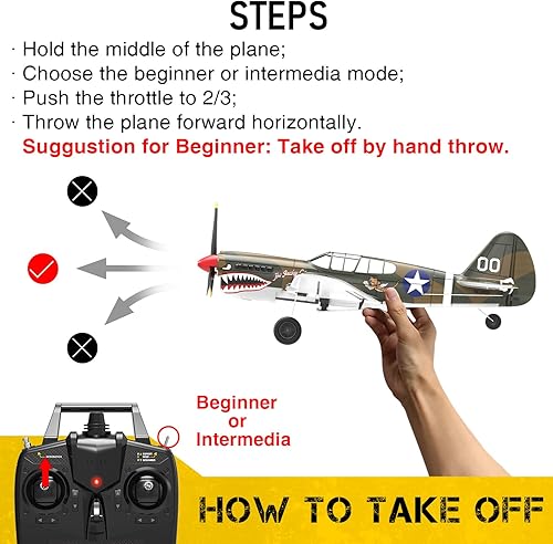 Miniatura 8 de VOLANTEXRC Avión de control remoto RC 4-CH P40 Warhawk RTF Avión de control remoto para principiantes y expertos con sistema estabilizador Xpilot,