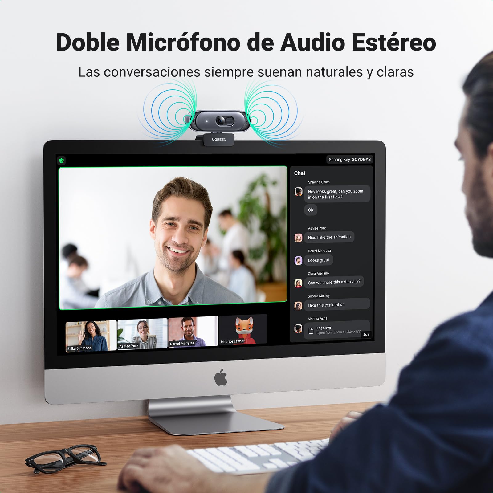 UGREEN Webcam 2K 30FPS FullHD USB A Cámara PC Dos Micro Incorporada Cancelación de Ruido Rotación 360 Grados Plug Play Windows MacOS Linux Soporta Streaming Youtube Llamada Video Zoom Videoconferencia
