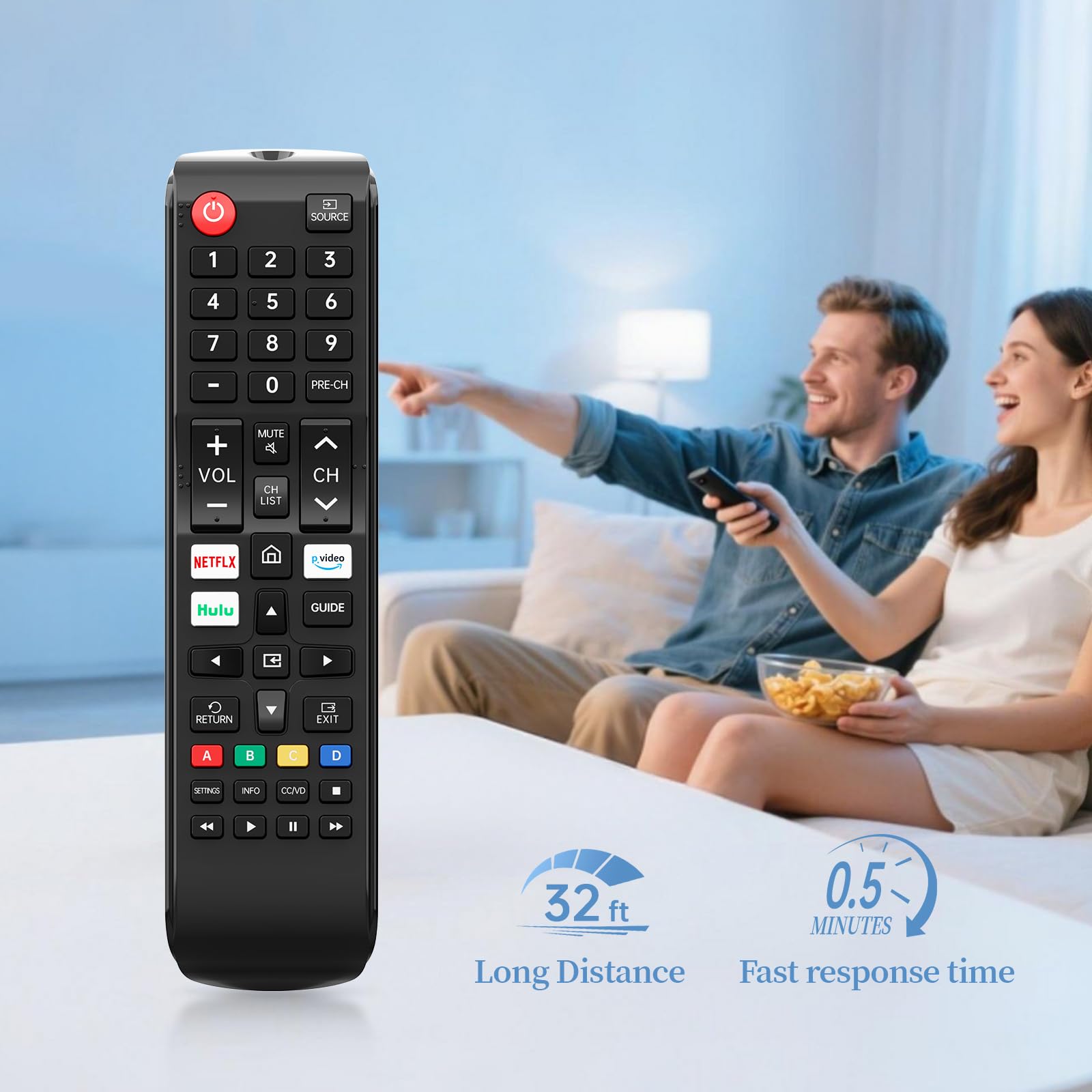 Telecomando universale per Samsung Smart TV, telecomando di ricambio compatibile con tutte le serie Samsung LED/LCD/HDTV/3D/4K QLED, con 4 tasti di scelta rapida