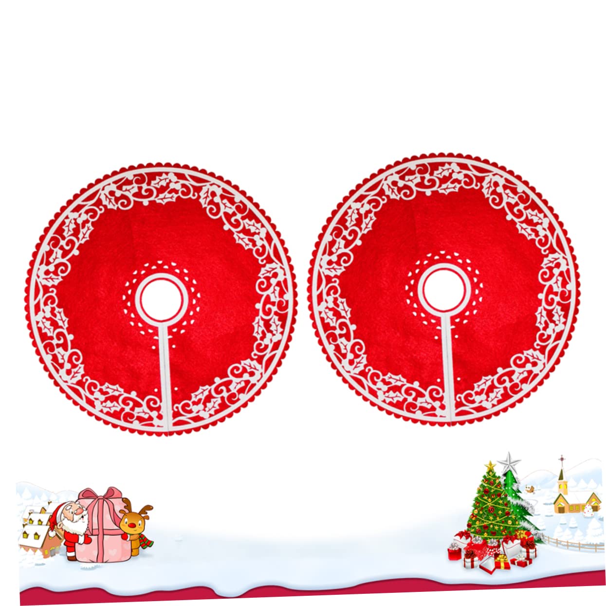 ABOOFAN 2 Pezzi Gonna per Decorazione Natalizia in Feltro Rosso 30cm Copripiede con Cuciture Raffinate per Ristorante e Bar