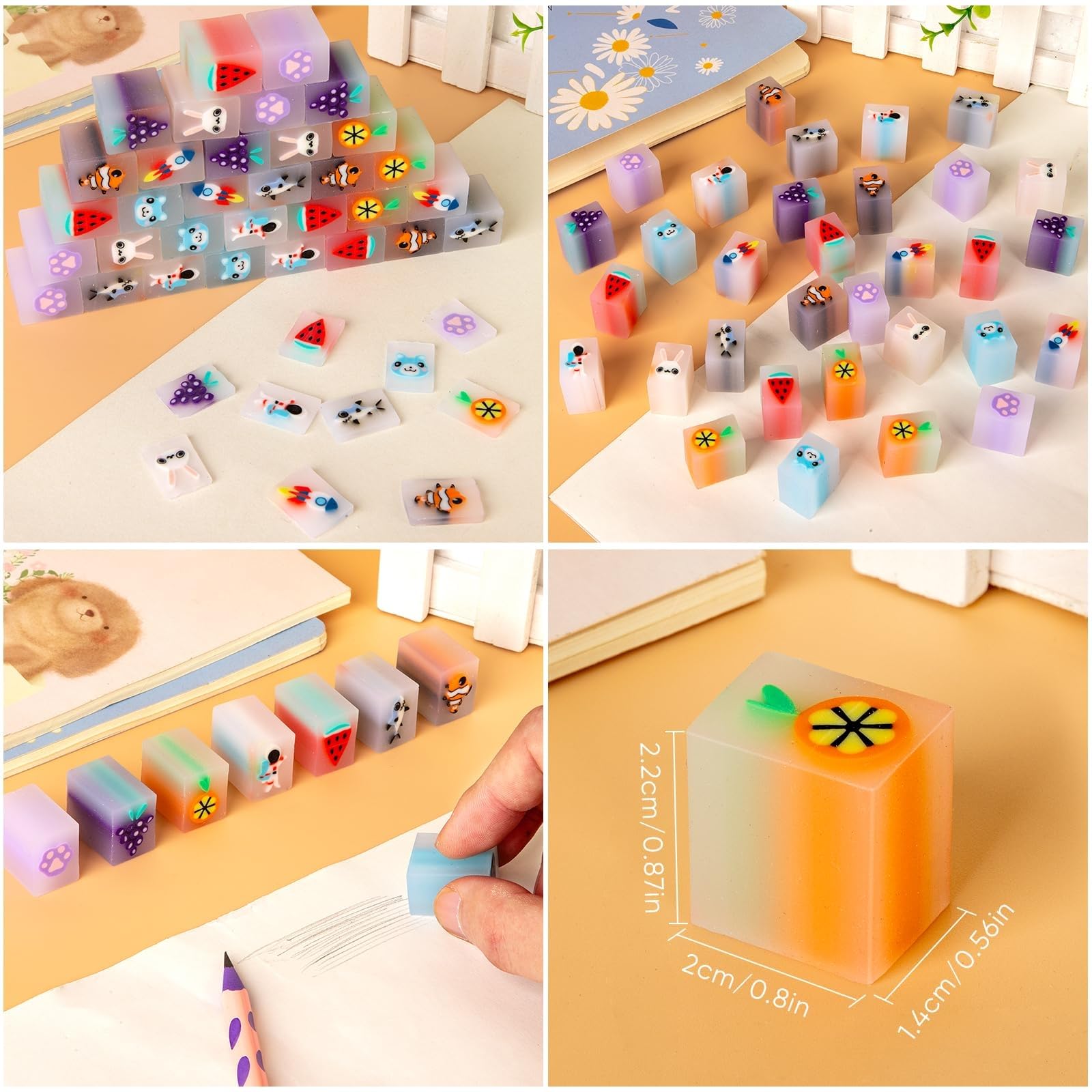64Pcs Matite con Gomma Bambini, Gomme Cancellare Divertenti, Matite Bambini Regalini Festa Compleanno
