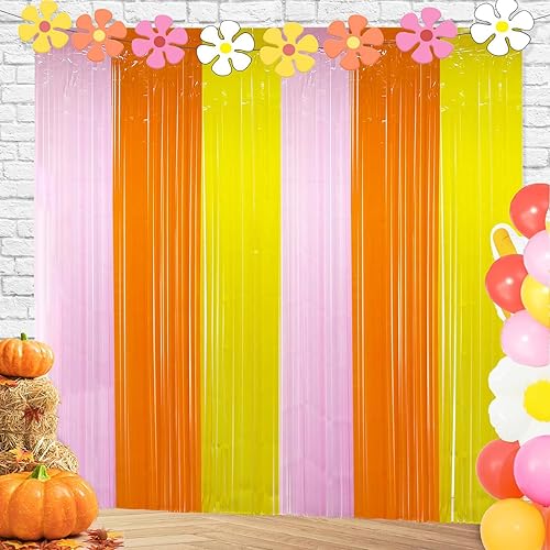 Groovy - Cortinas de flecos de papel de aluminio para decoración de fiesta de cumpleaños, paquete de 2 unidades de 3.28 x 6.56 pies, color naranja,