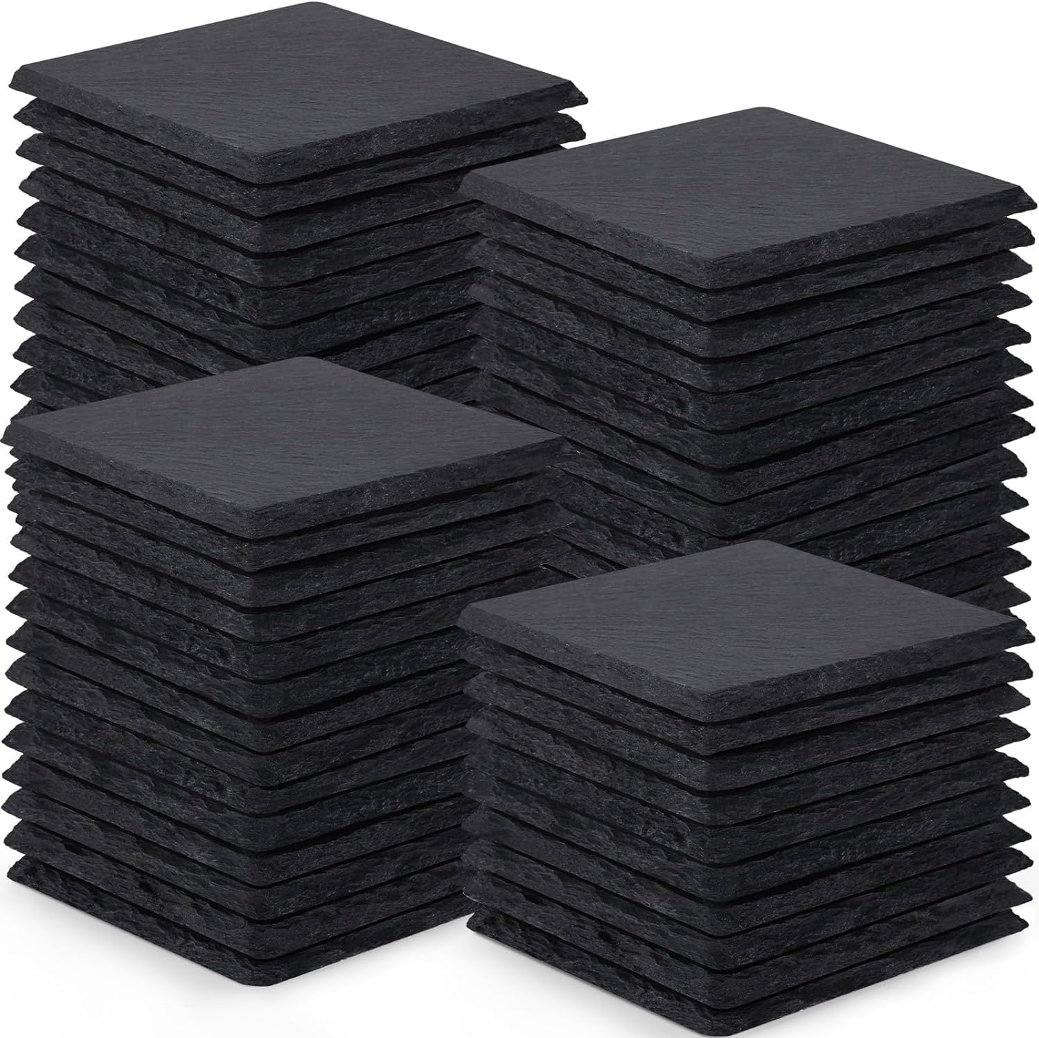 GOH DODD Lot de 60 Dessous de Verre en Ardoise Noire Carrés - 4 Pouces/10cm avec Fond Anti-Rayures - Parfaits pour Maison, Bureau, Cuisine pour Mariage ou Pendaison de Crémaillère