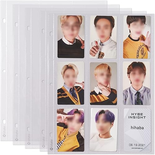 9 bolsillos (2.6 x 3.7 pulgadas) (10 hojas), fundas de bolsillo transparentes, páginas de repuesto para álbum de fotos Kpop, béisbol, tarjetas