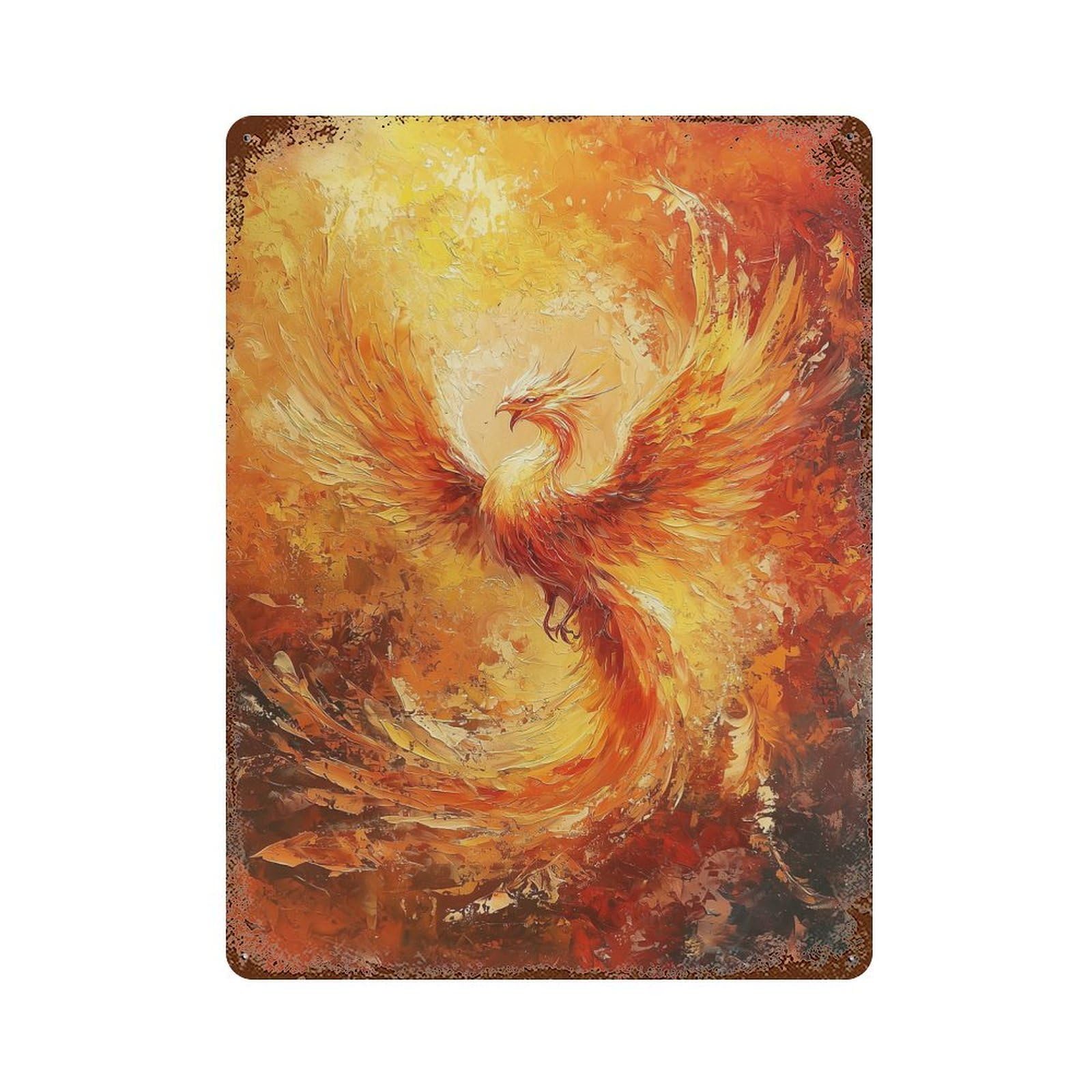 Distressed Metal Wall Sign with Phoenix Rising Design 15.7"x11.8", for Living Room, Hallway And Home Decor, Vintage Wall Decor