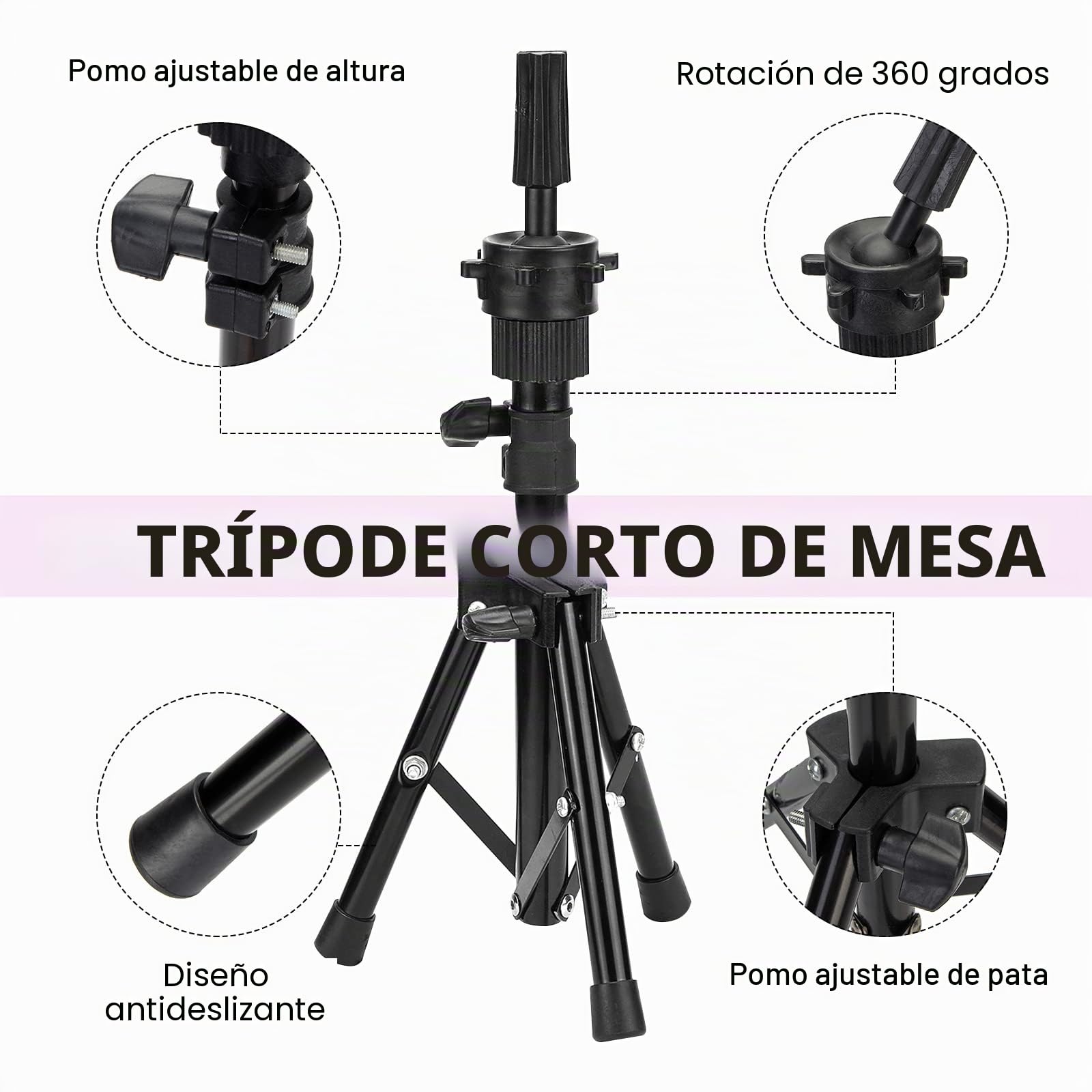 Neverland 56 cm Cabeza Maniquí de Lona para Pelucas con Trípode, Blanco | Cabeza de Lona para para hacer y peinar pelucas, Trípode ajustable incluido, Incluye alfileres y cepillo de pelo