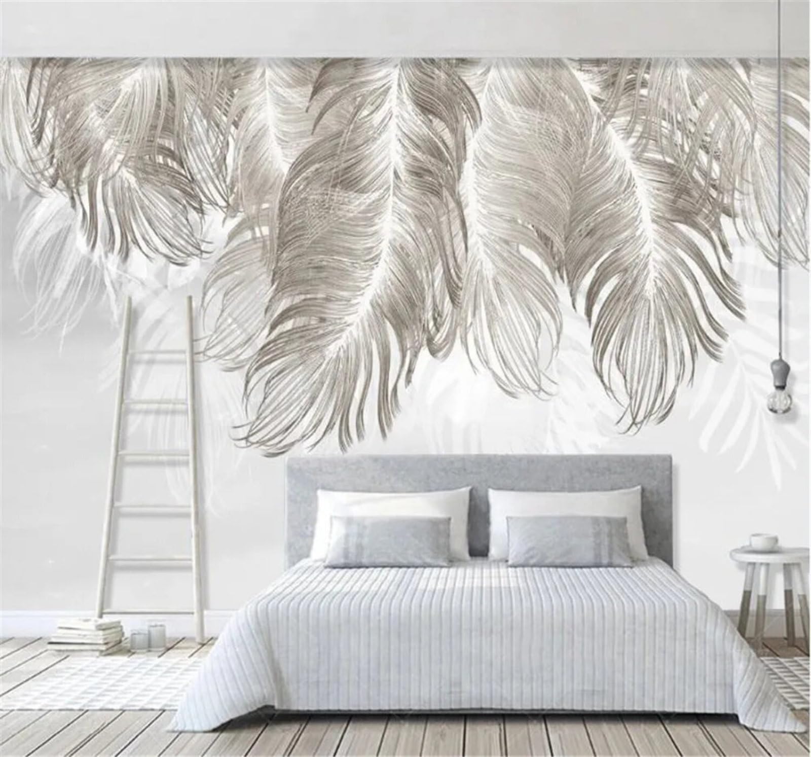 Tzxztt Minimalist Hand Drawn Feathers Art Unique Modern 3D Wallpaper Premium Textured Silk Neutral Tones Material Ideal for Living Room Bedroom-250cm×170cm