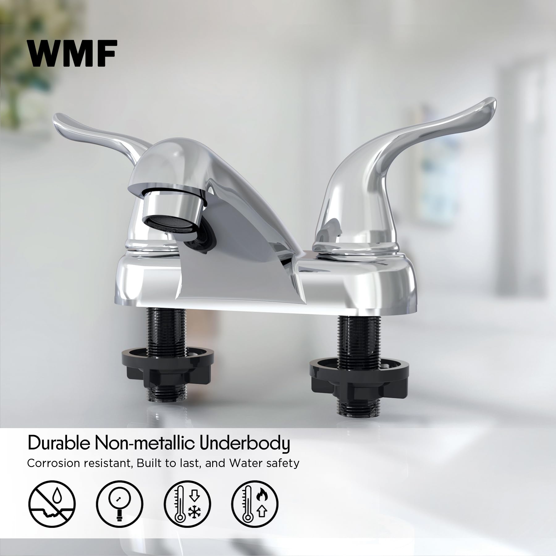 WMF-4224EUW-CP - RV Lavatory Bathroom Faucet Double Handle Washerless Cartridge Less Pop-up Chrome Plating Over ABS Plastic — view 5