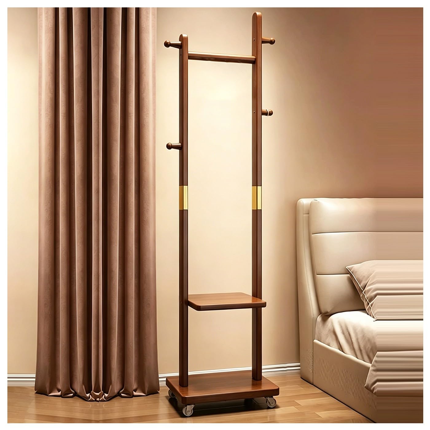 Wooden Coat Rack Stand with Hooks and Stable Base, Freestanding Coat Stand, Compact Clothes Organiser Garment Stand, Easy to Assemble, for Hallway, Bedroom : 40x26x163/166CM