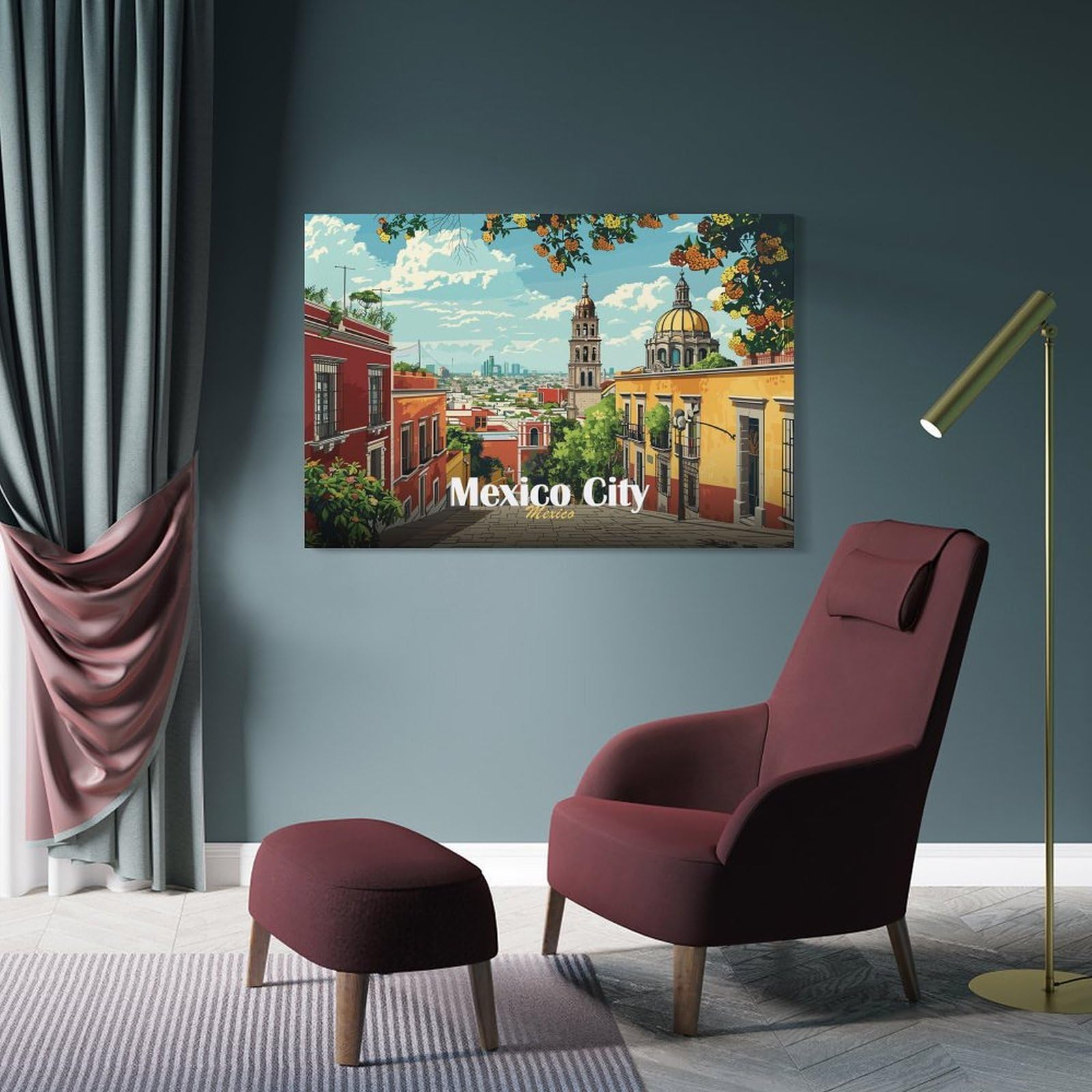 Junmoney Mexico City Skyline Home Decor Wall Art, 20x30inch(50x75cm), for Bedroom, Lounge Or Dressing Area, Canvas Wall Decor for Personal Spaces