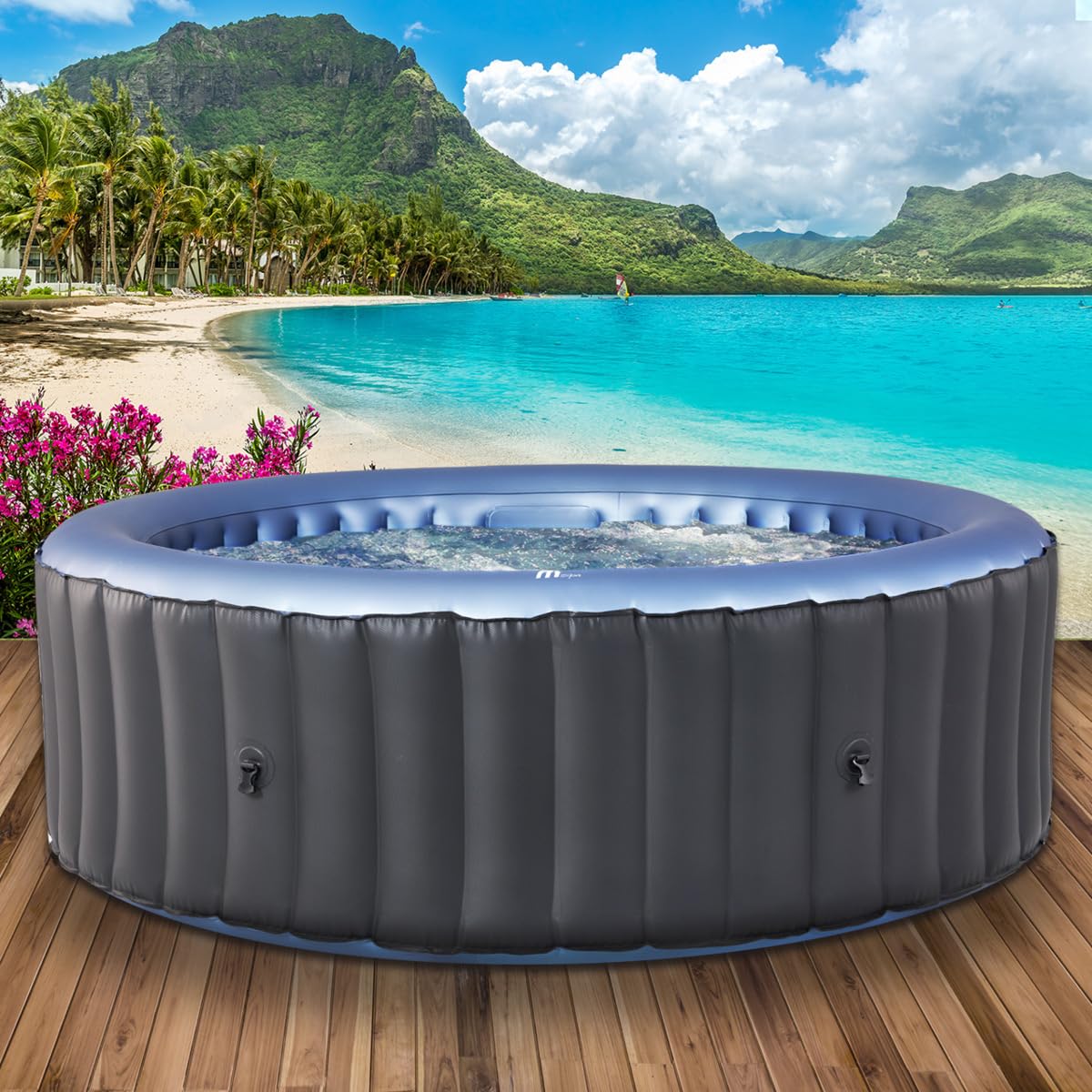 BRAST Whirlpool aufblasbar MSpa Bergen für 4-8 Personen | viele Größen Ø180-224cm | In- Outdoor Pool | Ganzjähriger Einsatz | bis zu 144 Massagedüsen | Stromsparend inkl. Energiespar-Timer | Bergen 4