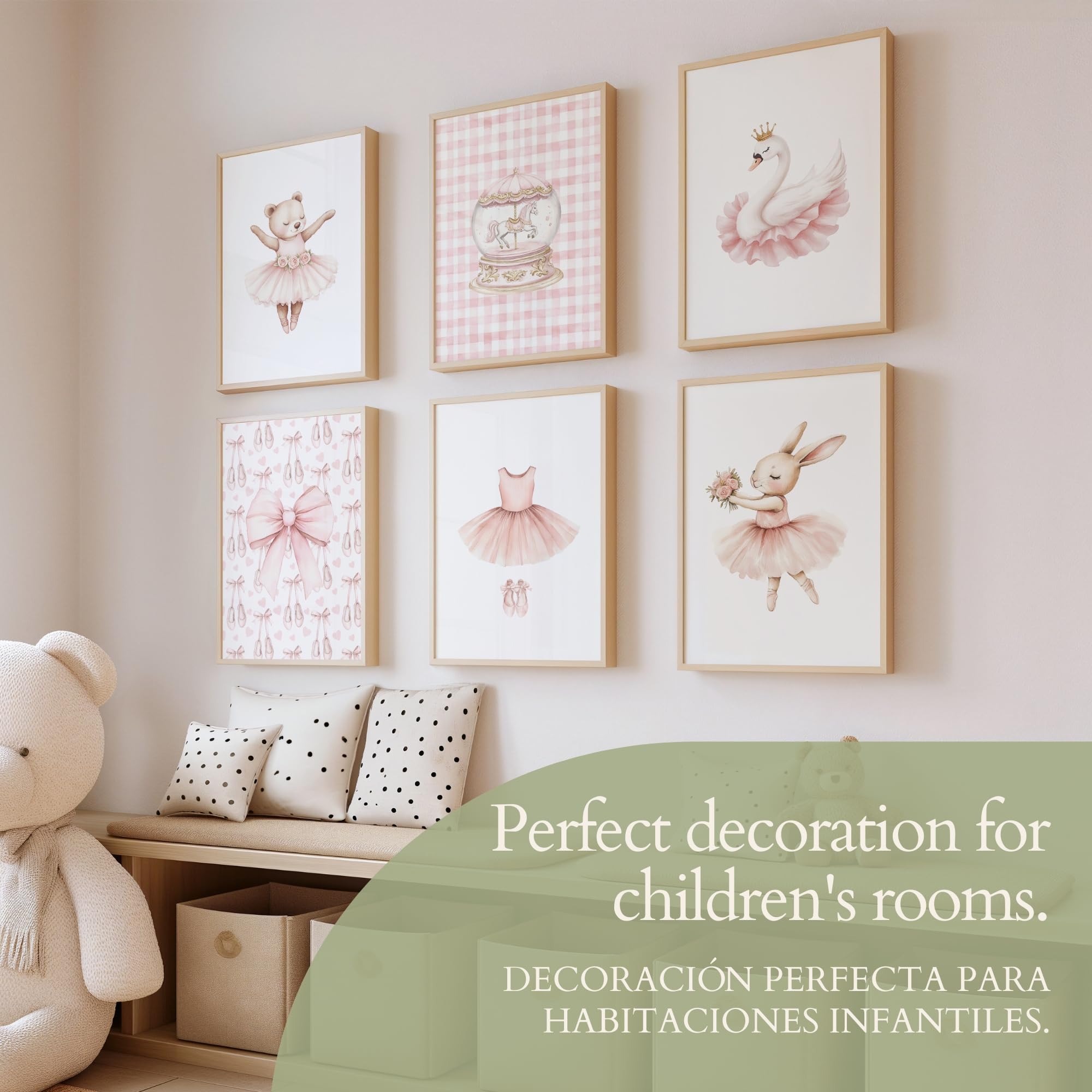 ayurvana Set de 6 Láminas Infantiles de Ballet – Cuadros de Bailarinas en Acuarela con Lazos y Tul – Decoración Completa Habitación Niña y Bebé Estilo Coquette – Regalo Nacimiento – A4 SIN MARCO Rosa