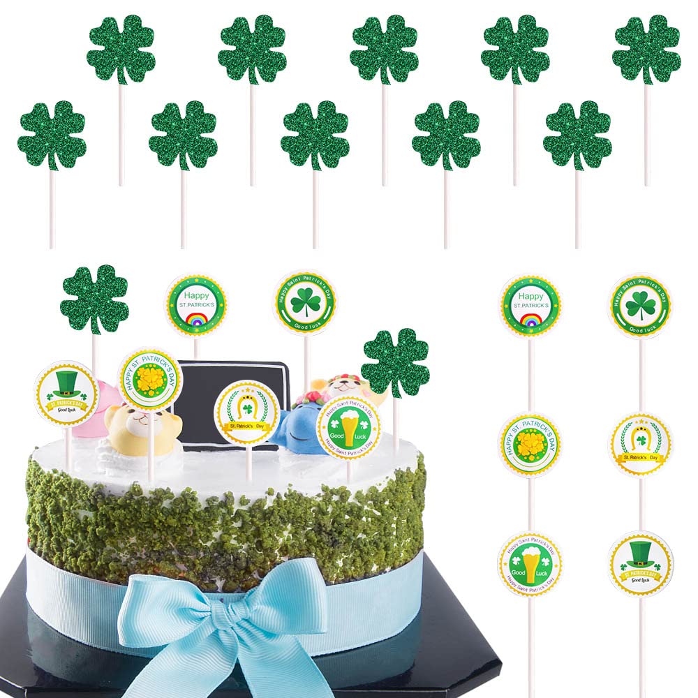 Saint Patrick's Day Cupcake Toppers Saint Patrick Glitter Clovers Shamrock Green Hat Badge Cake Topper Decorations For St Patrick's Day Party Wedding Engagement Anniversary Dessert Decor Toppers