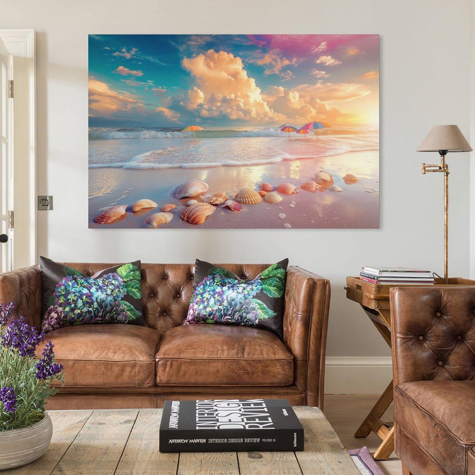 Amazon.co.jp: 絵画 海辺の砂浜にある貝殻の群れインテリア 絵画