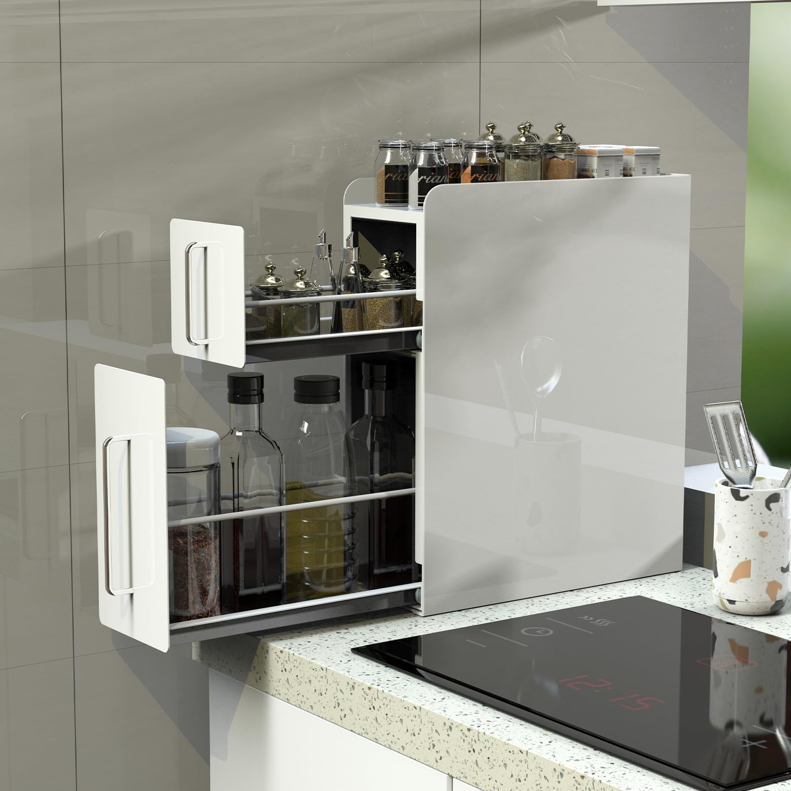 値下げ　訳あり　隠せる調味料ラック幅13cm 大容量 完成品 (黒2段) 値下げ 訳あり 隠せる調味料ラック幅13cm 大容量 完成品 (黒2段)