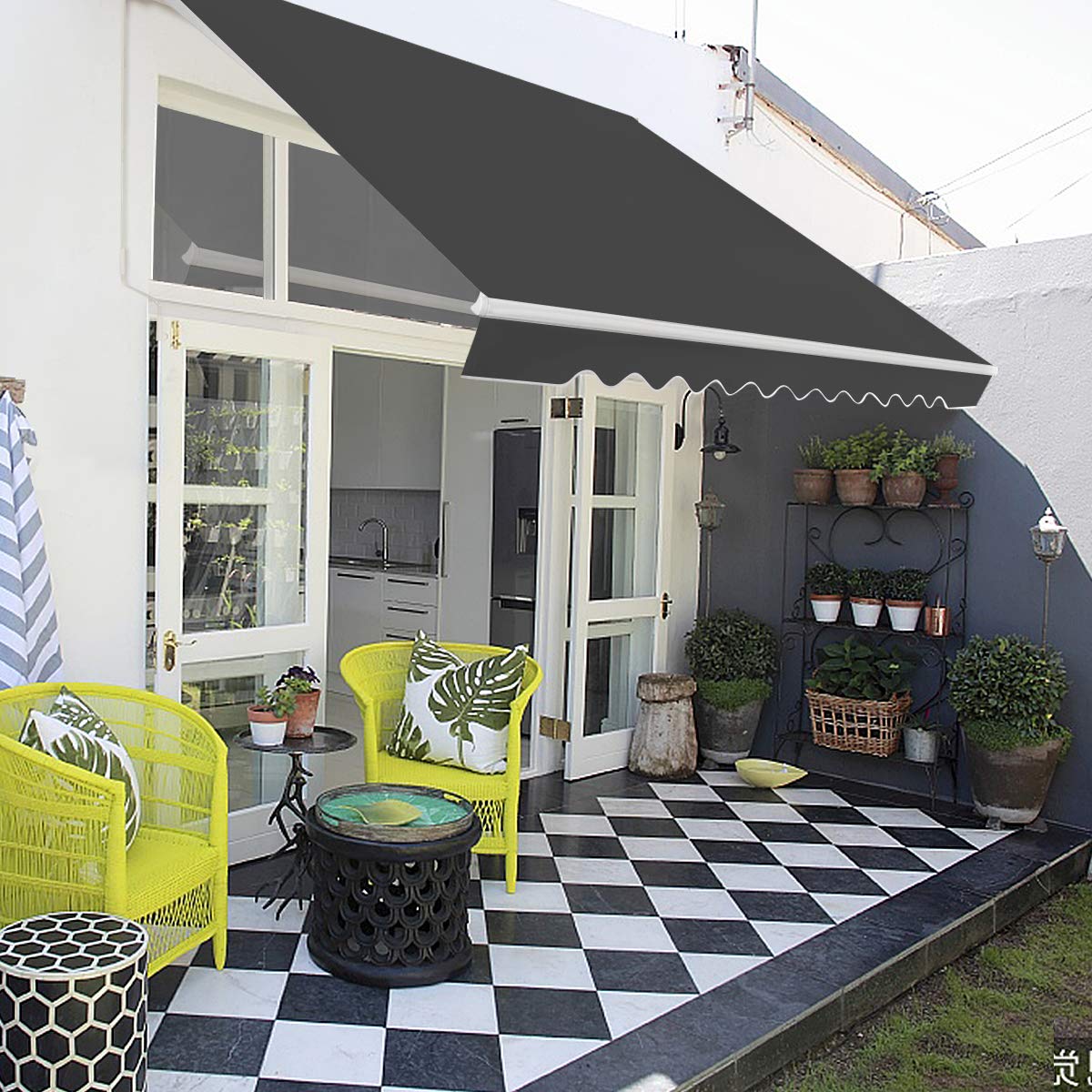 FANTASK Store de terrasse avec Une Longue poignée de manivelle UPF50+ - 300 x 250 cm (Gris)