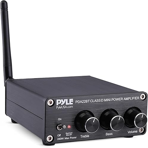 Pyle Amplificador de audio para el hogar compacto y potente receptor mini con Bluetooth 5.0 Desktop Blue Series 2 x 100 W para altavoces domésticos