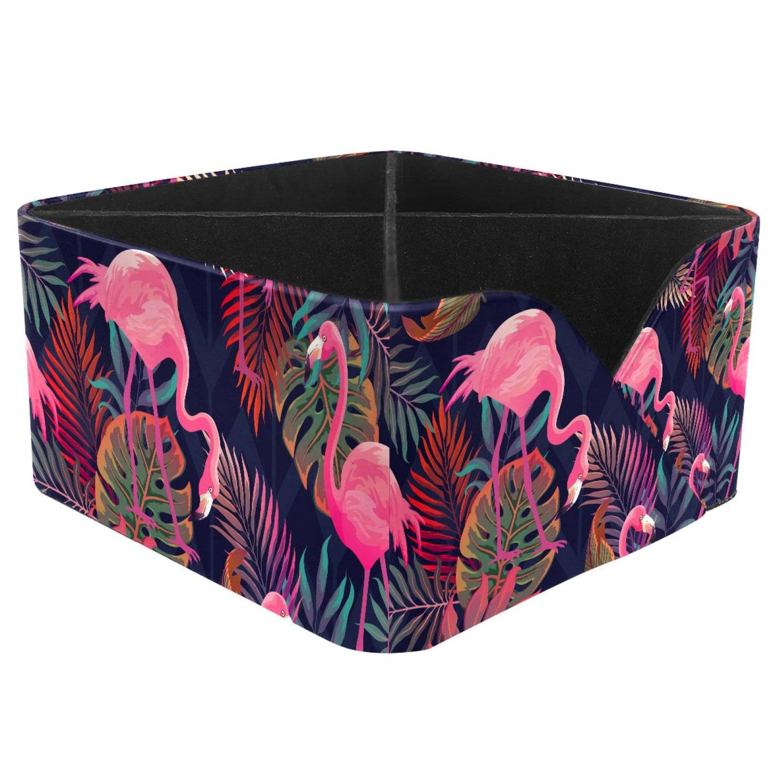 KengjuTesu Tropical Pink Flamingo Palm Leaves Summer Pattern Desktop Organizer Pen Holder, Rectangular Pencil Cup for Office, Study and Makeup Stations