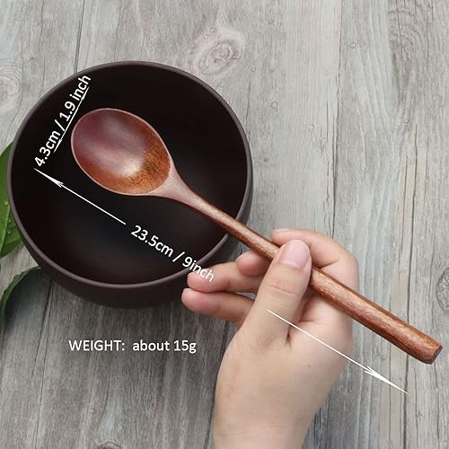 Miniatura 3 de Cucharas de madera, 6 cucharas de sopa de madera de 9 pulgadas para comer, mezclar, agitar, cuchara de mango largo con utensilio de cocina de estilo