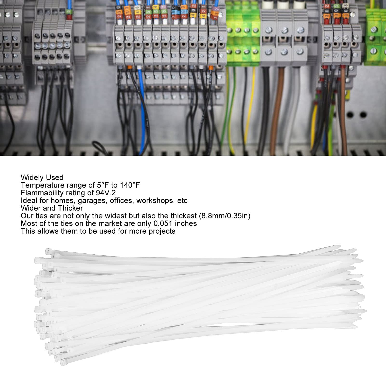 Fascette, Fascette Fermacavi 250lbs Resistenza Alla Trazione 100 Pezzi Allargate Resistente Ai Raggi UV Bianco per la Casa per Interni (650 mm)