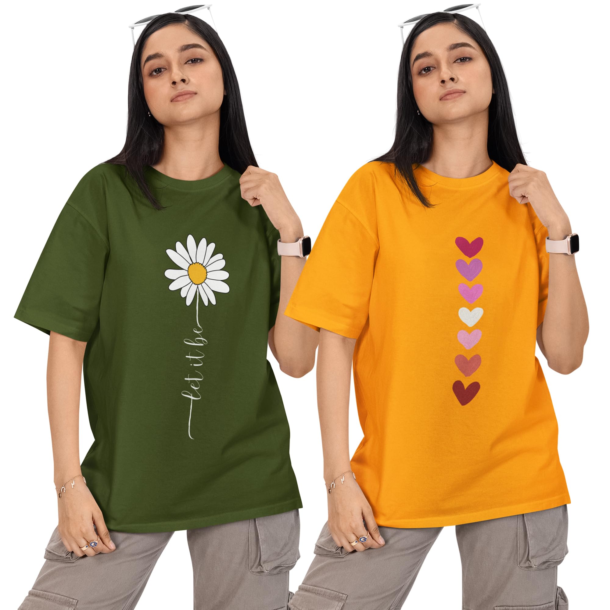 reifica Women 100% Pure Cotton Drop Shoulder Loose Fit Oversized T Shirts (Combo Pack of 2)-picture-40