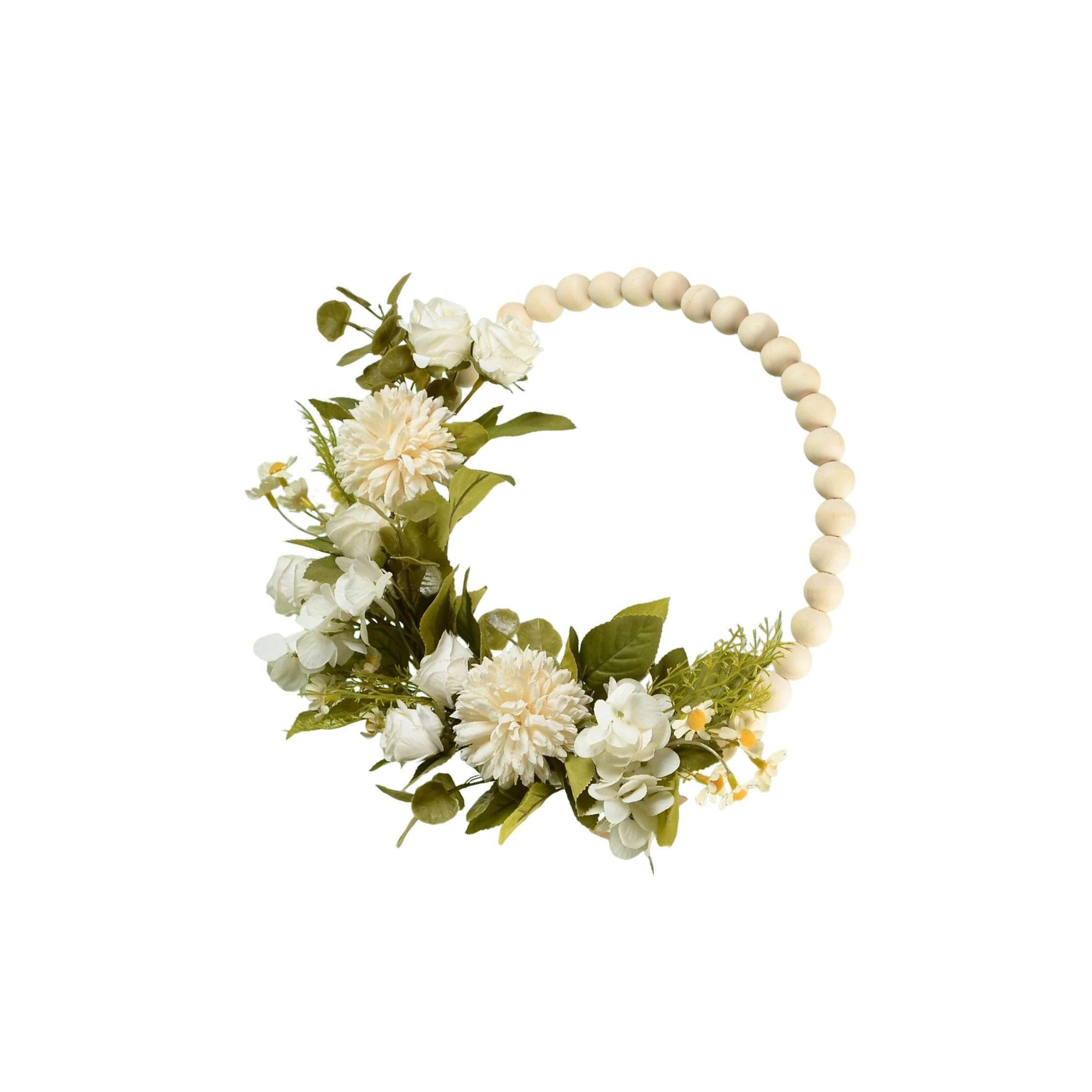 PIXZCSA Backdrop Fireplace Flower Wreath Decor Home Decor Beautiful Wreath Fall Autumn Garland Ornament Green Leaves, White, 30x35cm