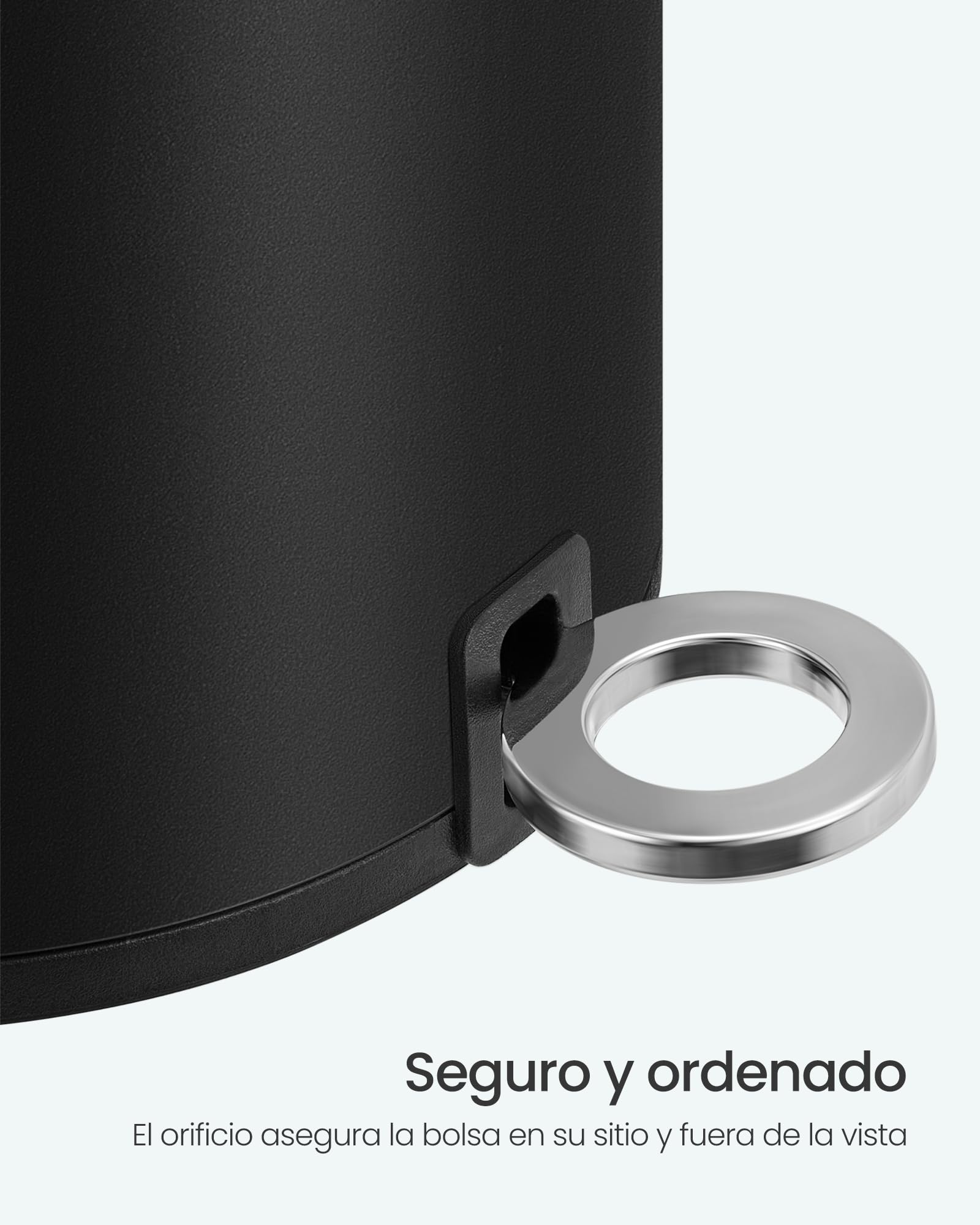 SONGMCIS Cubo de Basura para Cosméticos, 6 L, Cubo de Basura de Baño, con Tapa, Cierre Suave, con Pedal, Interior de Plástico Extraíble, para Baño, Oficina, Acero, Negro Tinta LTB012BZ01