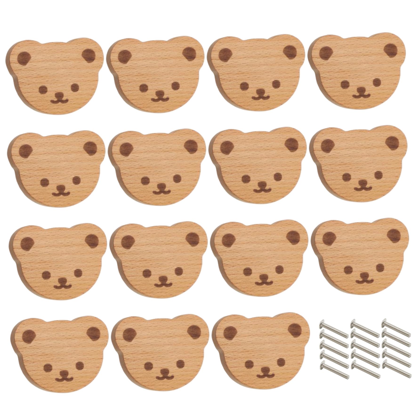 Süße Schubladenknöpfe, Kinderkommodeknöpfe, 15pcs Holz Kinderkommodenknöpfe Cartoon Bären Form Kinderzimmer Kommode Knöpfe mit Schrauben einfach zu stalltschrank -Griffe für Kinderzimmerdekoration