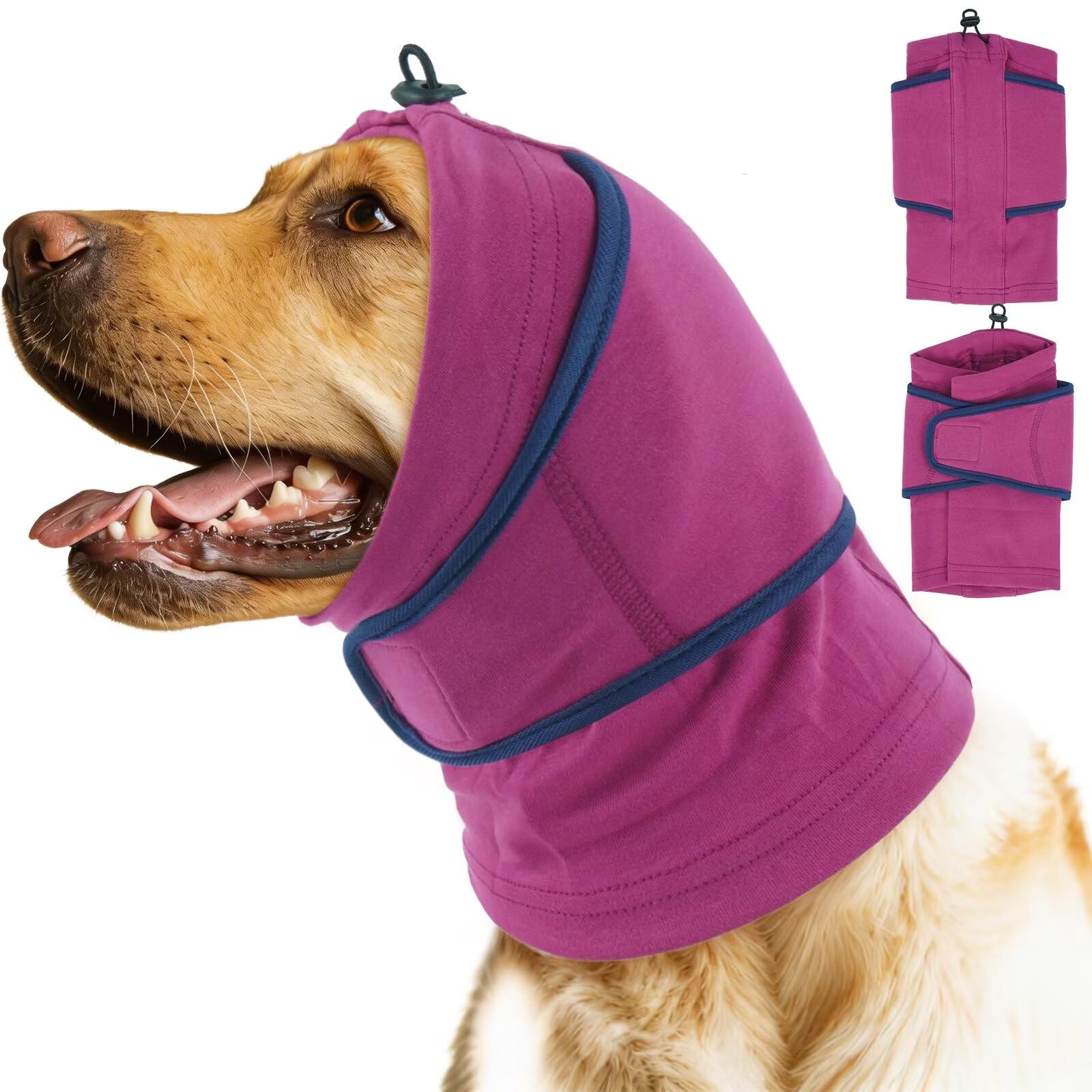 IECOii Dog Calming Hoodie,Anti-Slip Ear Dog Muffs Cover for Noise Anxiety,No Shake Ear Wrap for Dogs Hematoma, Adjustable Dog Headband for Grooming,Fireworks,Thunderstorms,Bath,Force Drying,Purple,L