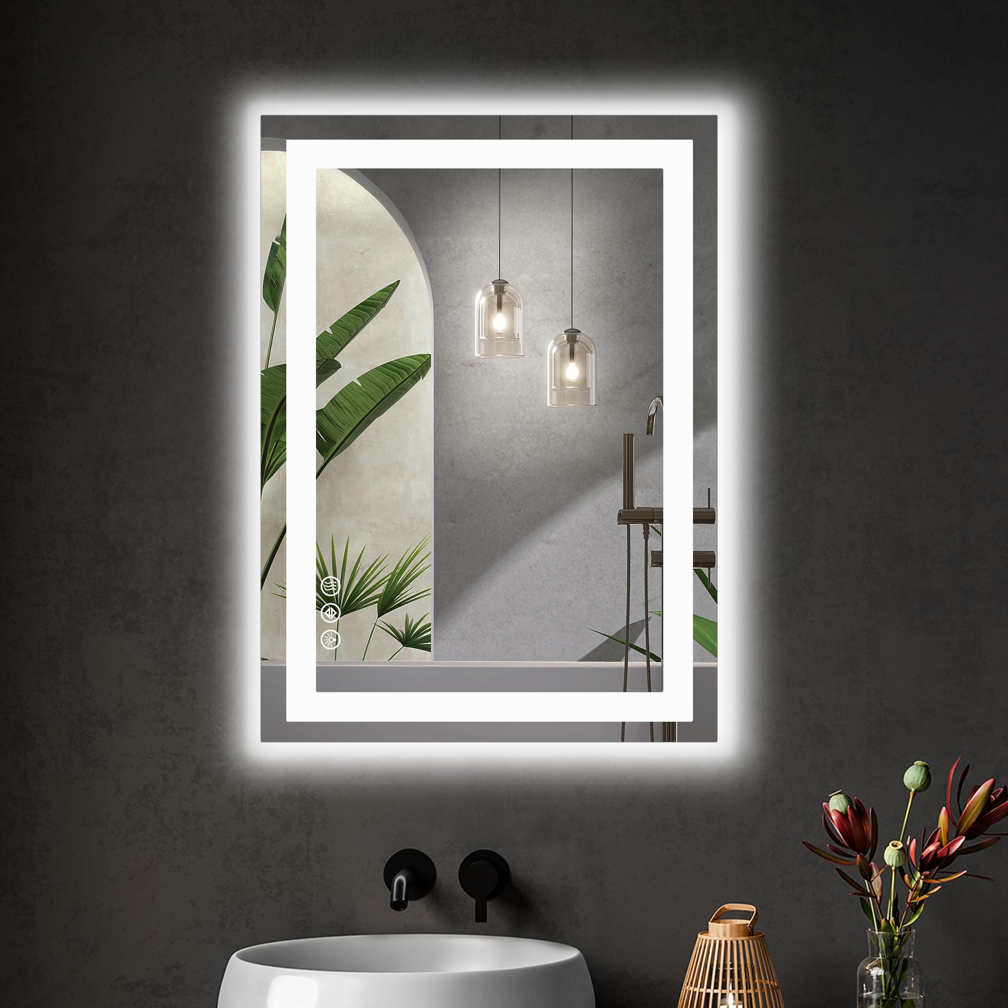 Photo 1 of ***MINOR DAMAGE*** Sweetcrispy 28"x 20" Rectangle LED Bathroom Mirror with Front Light and Backlit, Smart Memory Functionr - Enhanced Anti-Fog Feature, Pure White