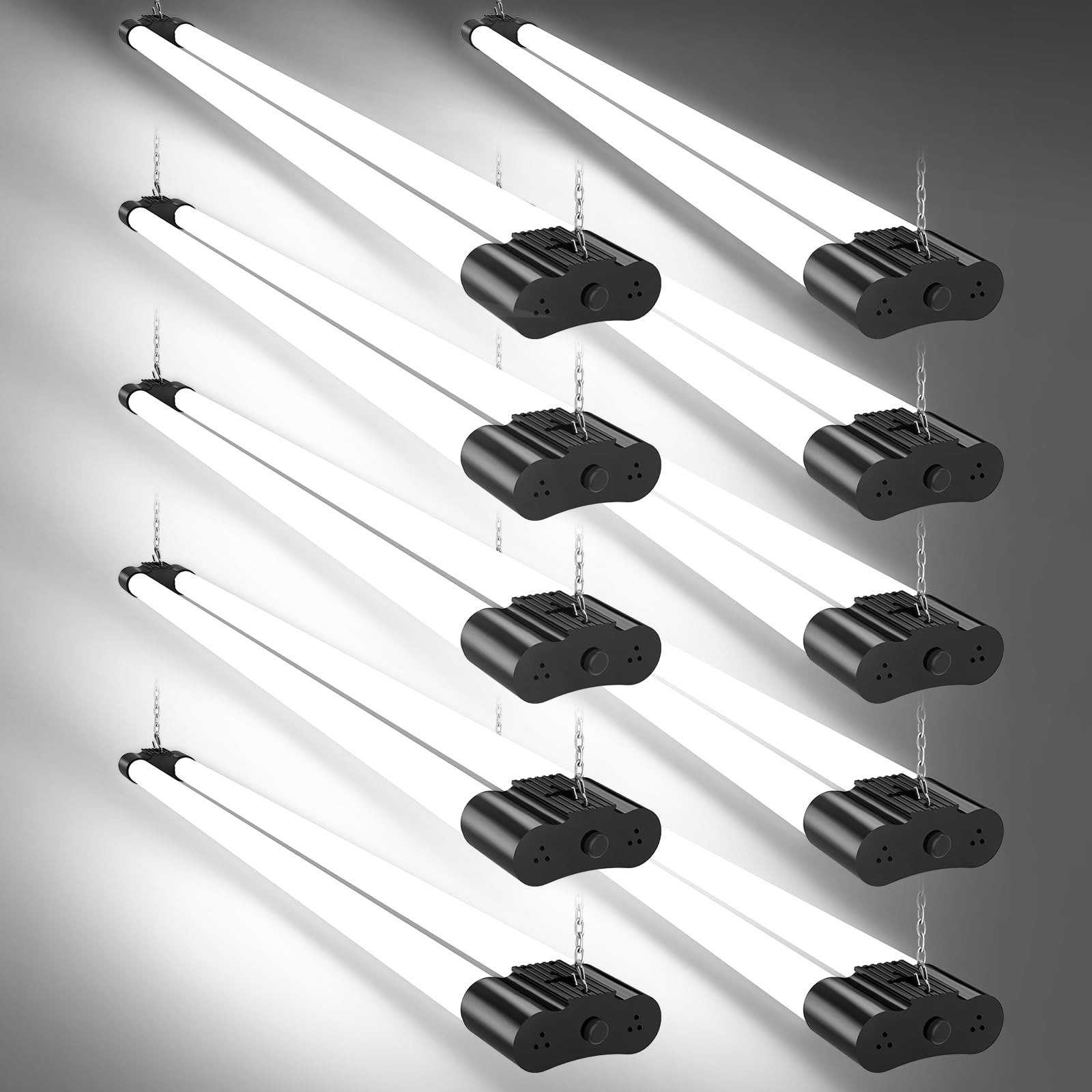 Bellanny 10 Pack 40W LED Batten Light, 4ft 115cm 4400LM 6500K Cool White LED Tube Light with Switch, Low Profile Wall or Ceiling Surface Mounted Fitting for Ceiling of Home, Office, Workshop, UK Plug