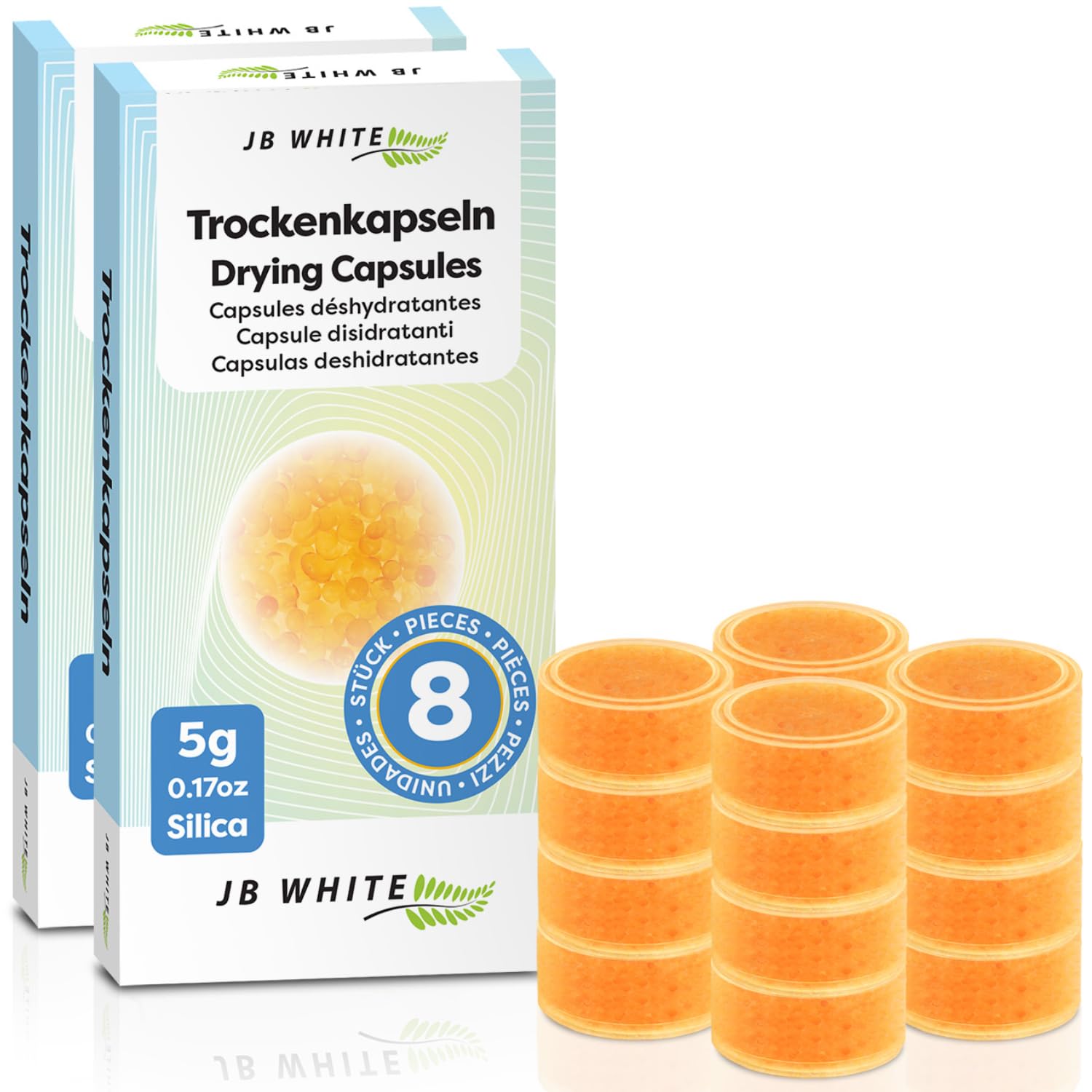 JB White Trockenkapseln für Hörgeräte – 16er Set mit Farbindikator, 5 g pro Kapsel