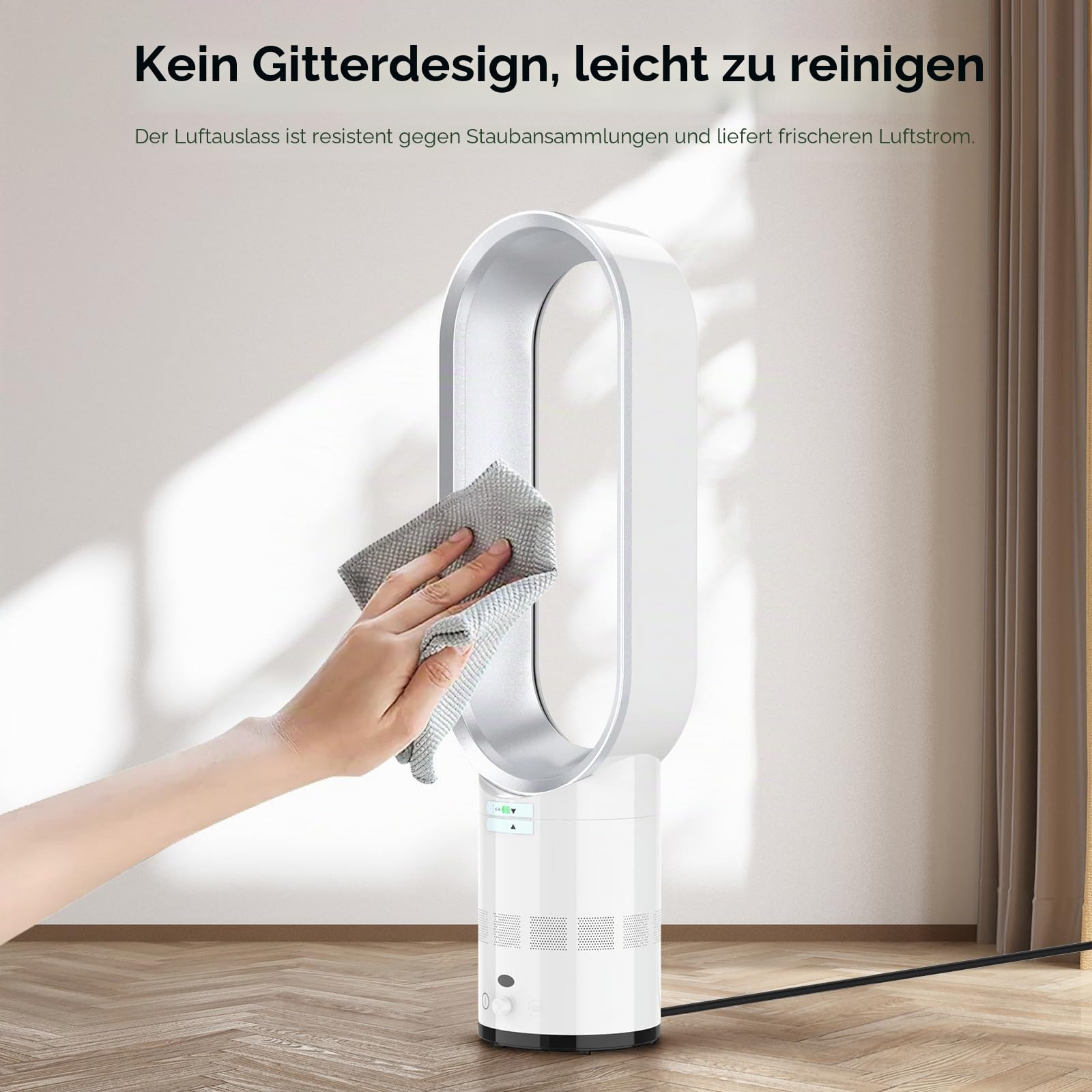 Eznaobo Blattloser Turmventilator mit Luftreiniger, 25,7-Zoll Leiser Turmventilator für das Schlafzimmer, 80°-Schwenkfunktion, 2-Stunden-Timer, tragbarer Standventilator, blattlose Ventilatore (grey)