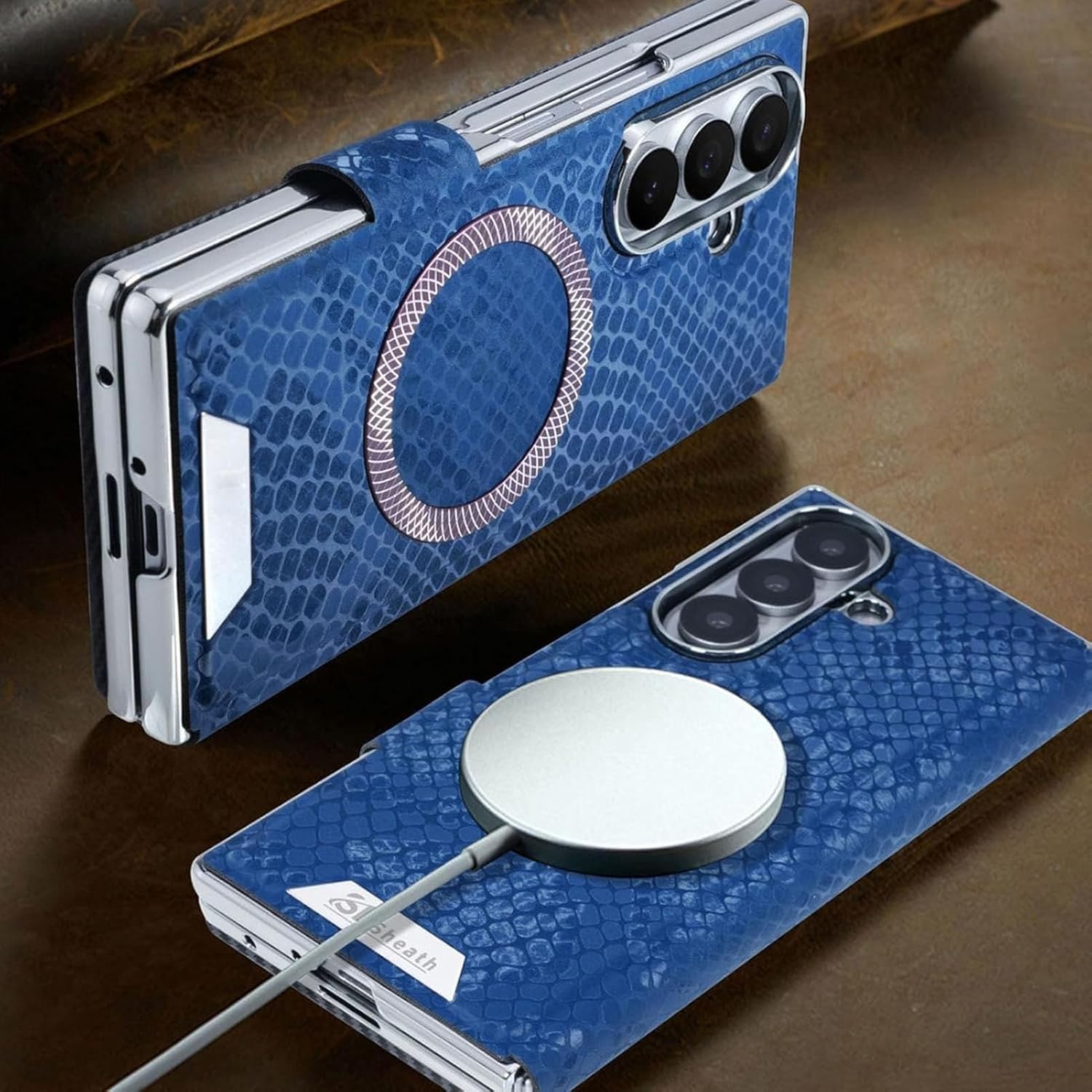 Leather Flip Case for Samsung Galaxy Z Fold 7, Business Magnetic Cover with Card Slots & Stand, Wireless Charging Compatible(Orange)