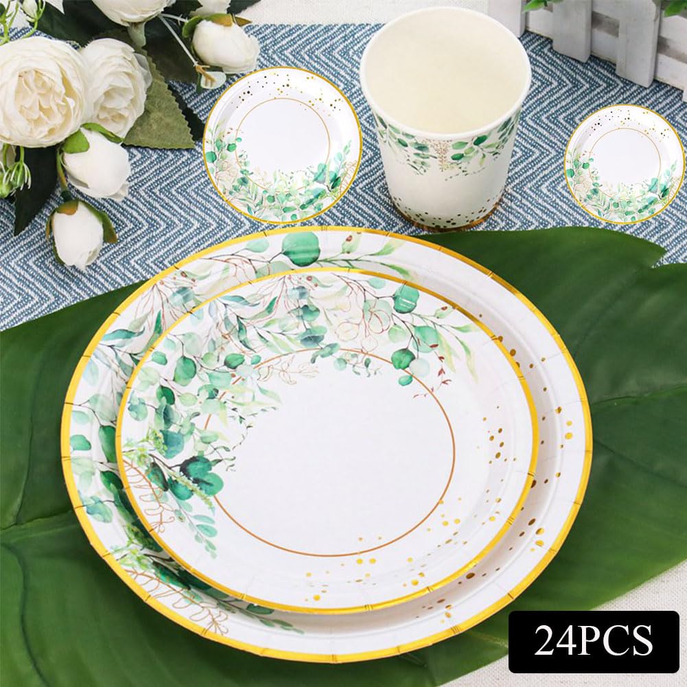 Juego De Vajilla De Fiesta Verde Salvia - 96 Piezas Para 24 Personas, Ideal Para Cumpleaños Y Reuniones
