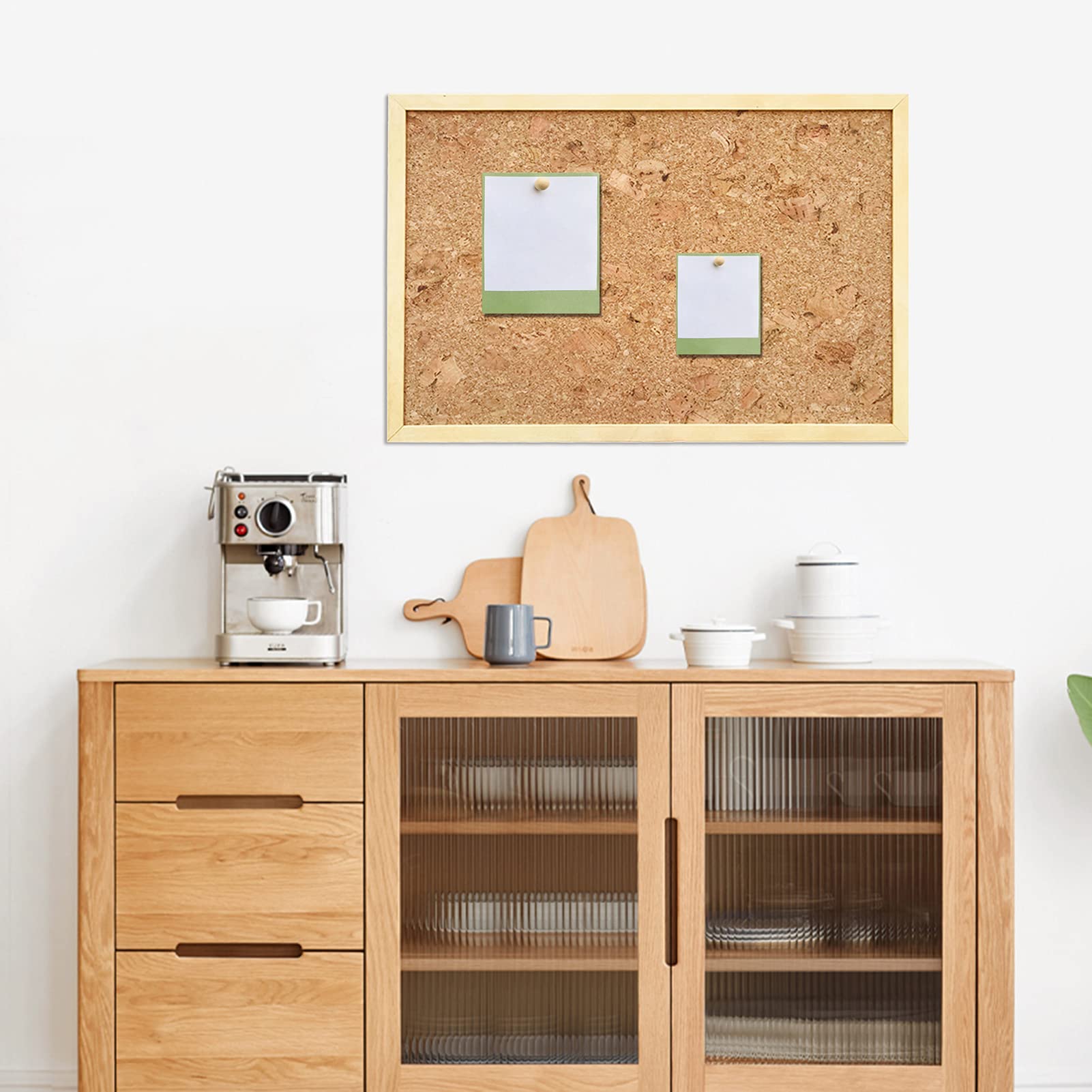 SOFE Bacheca In Lino E Legno, 46x73 Cm, Grande Lavagna In Sughero Per Foto, Note E Promemoria, Organizer Da Parete Per Casa E Ufficio, Stile Rustico