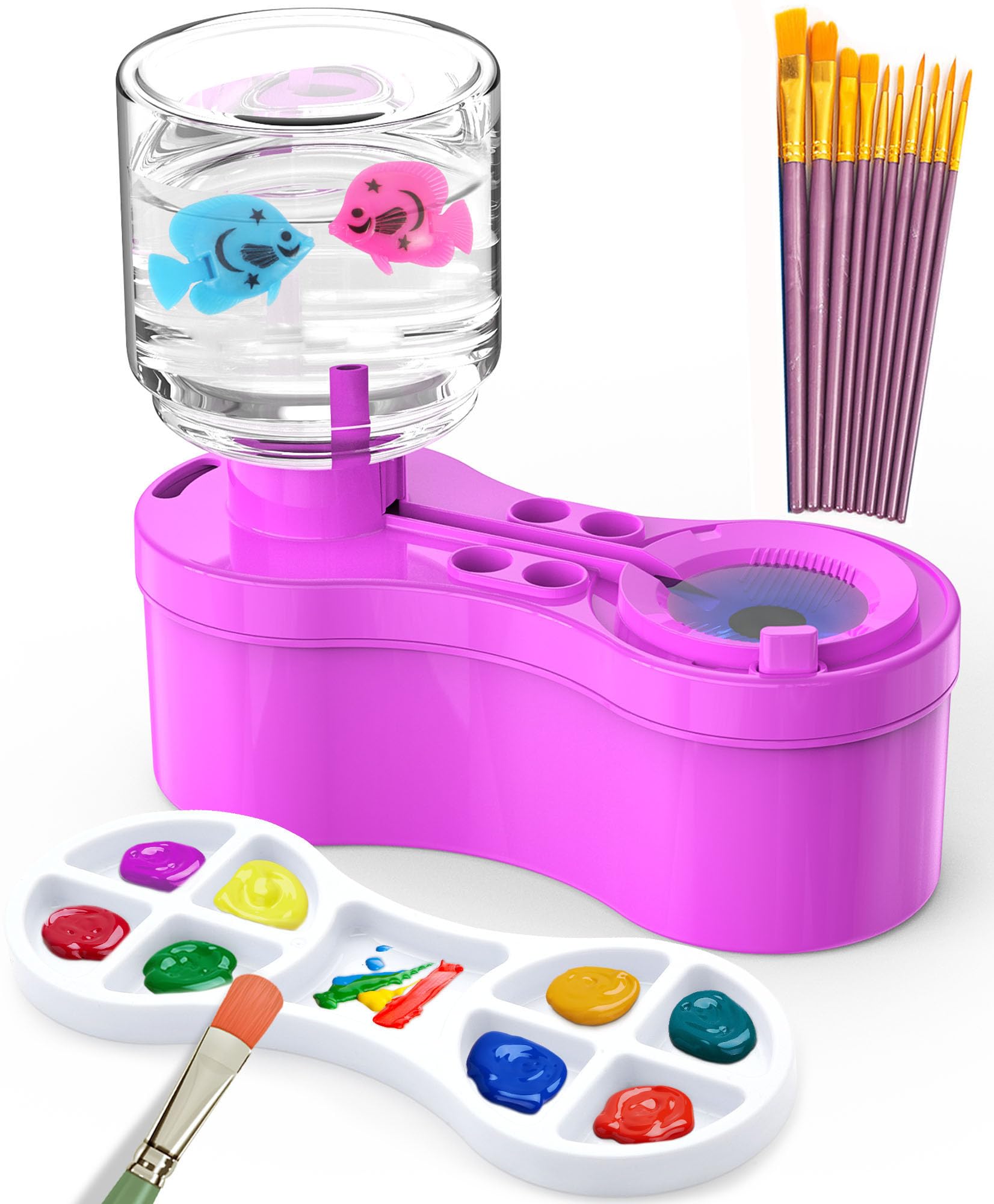Paint Brush Cleaners, with Paint Palette and Brush Holder for Watercolor/Oil Acrylic and Water-Based Paints, Portable Paint Station &amp; Rinsing Tool,Gift for Kids/Adults/Artist/Beginners Purple