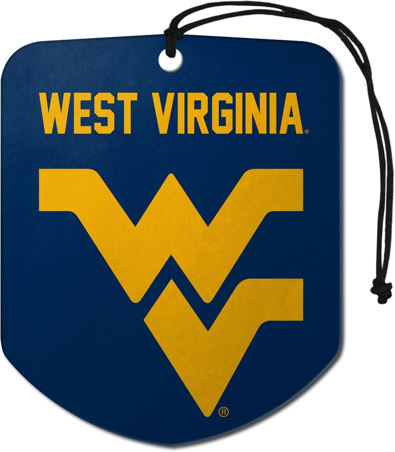 FANMATS 61642 NCAA West Virginia Mountaineers Hanging Car Air Freshener, 2 Pack, Black Ice Scent, Odor Eliminator, Shield Design with Team Logo