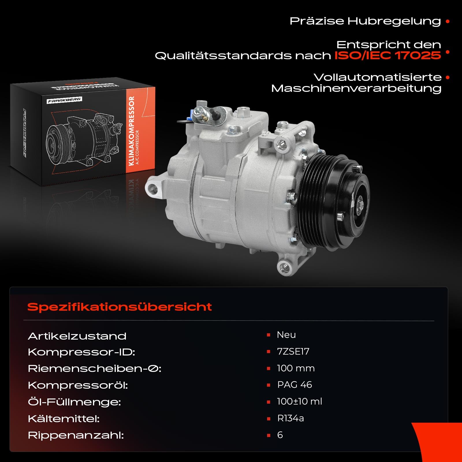 Frankberg Klimaanlagen Kompressor mit Kupplung Diesel Kompatibel mit Crafte.r 30-35 2E 2.0L Crafte.r 30-50 2E 2.0L Crafte.r 30-50 2F 2.0L Replace# 2E0820803H, inkl. Öl vorbereift