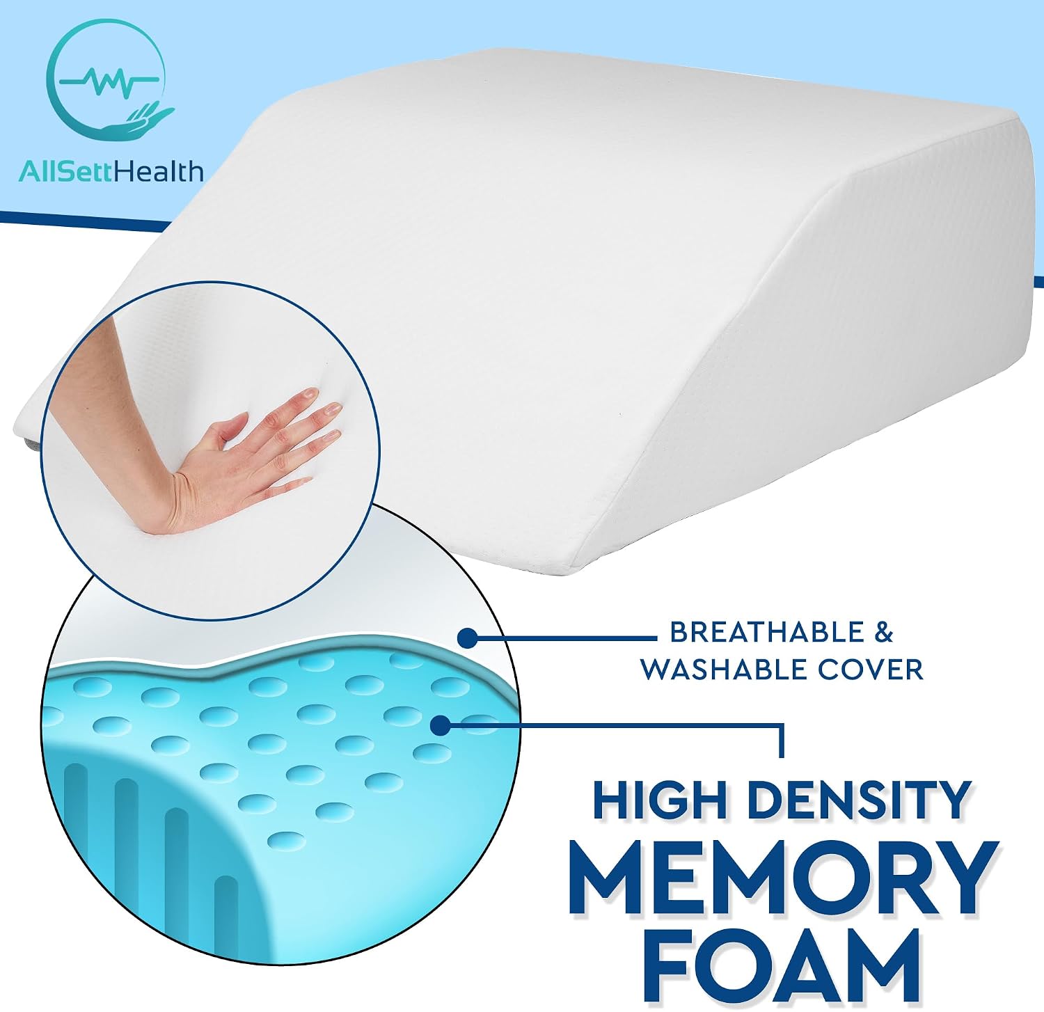 Leg Elevation Wedge Pillow for Sleeping, After Surgery | Memory Foam | Relieves Foot and Ankle Injury, Legs, Hip, and Knee Pain, Improves Blood Circulation, 8 Inch