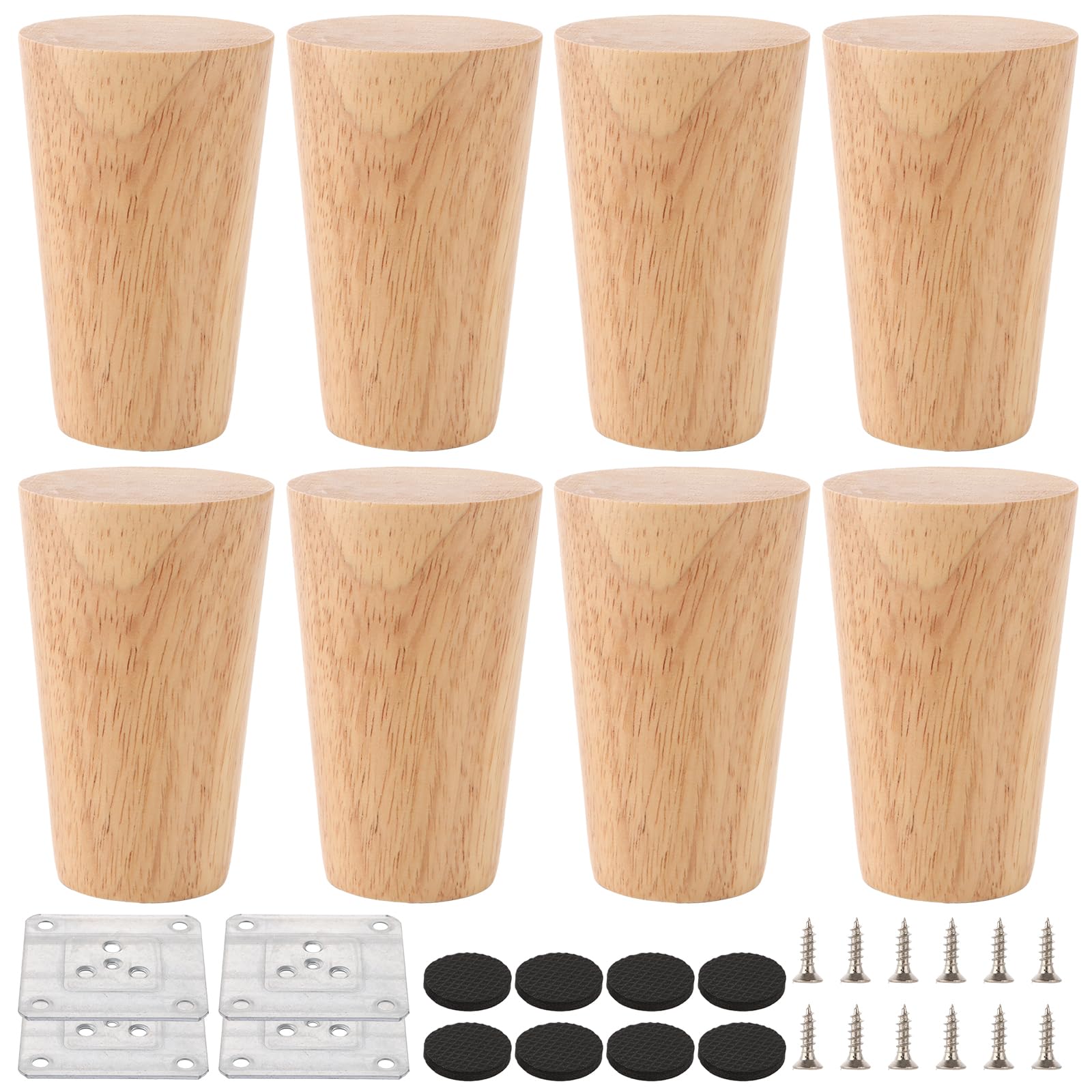 AKOLAFE 8 Stück Möbelfüße Rund 8cm Kallax Füße Holz Möbelbeine Eiche Mit Montageplatte Und Schrauben Robuste Tischbeine Schwerlaste Schrankfüße Für Sofa, Bett, Stuhl, Tisch