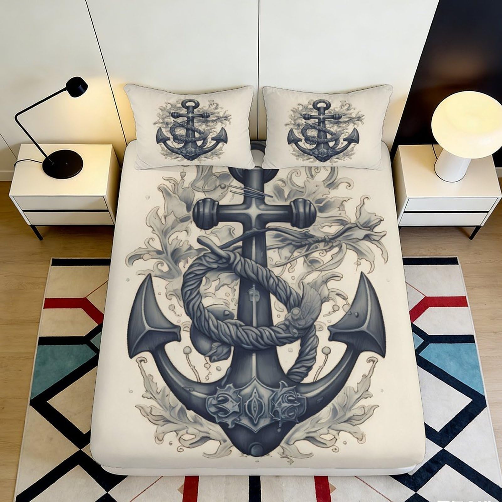 Jqzkxnhpbr Style-9 3D Printed Nautical Anchor Fitted Sheet Microfiber Anti-Slip Ocean Snake Bed Cover For Bedroom Dorm Decor 90X200x25cm