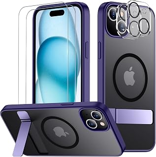 SPIDERCASE Magnetic for iPhone 15 Plus Case/iPhone 14 Plus Case, [3 Stand Ways][ Military Grade Drop Protection] with Invisible Stand Shockproof Slim Case,Purple