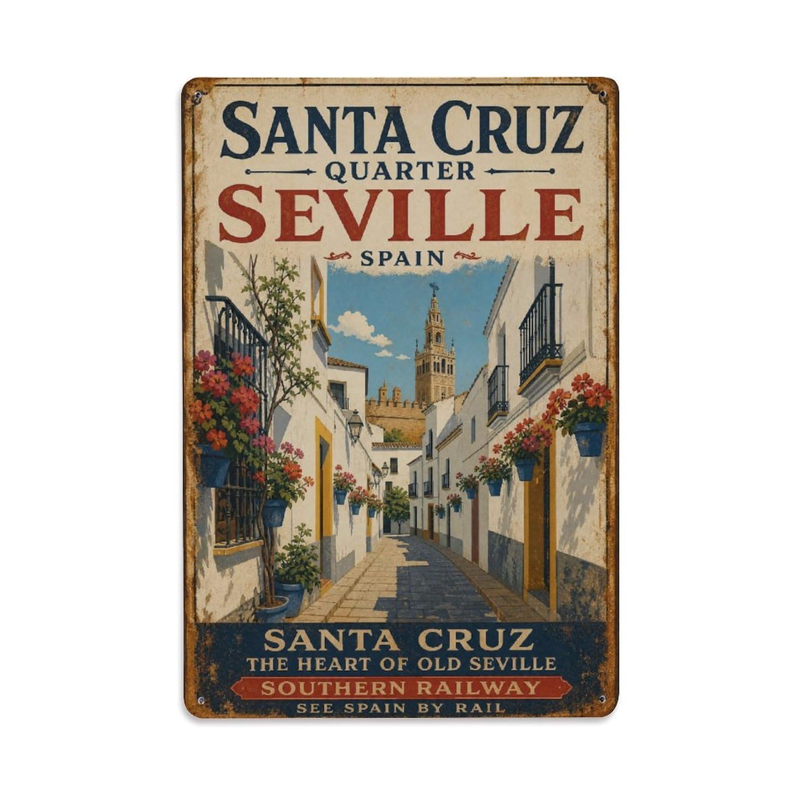 Metal Tin Sign Spain Santa Cruz Vintage Travel