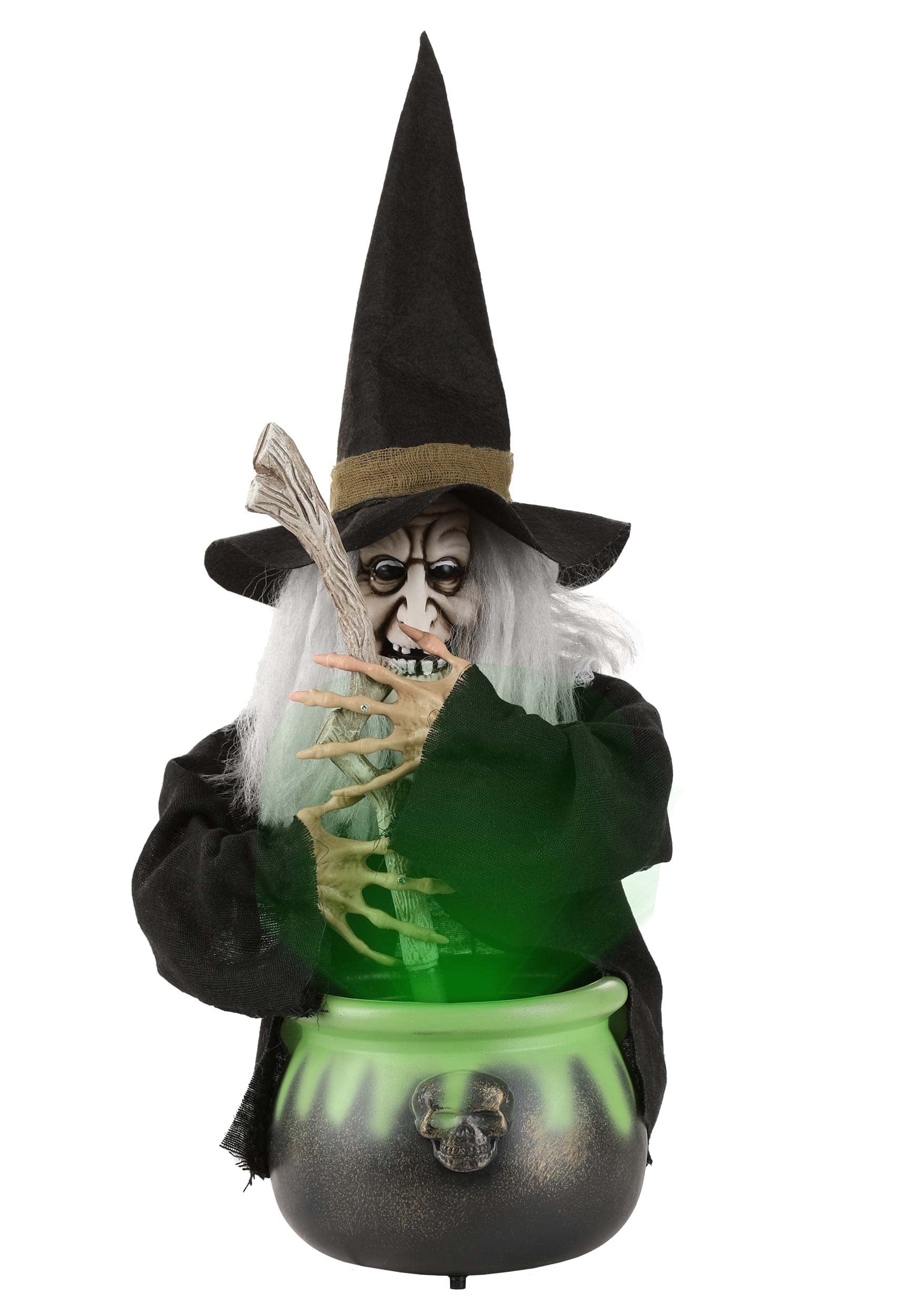 Fun Costumes Witch Brewing Cauldron Black Hat Scary Creepy Display Decoration with Light-Up Feature & Moving Witch Battery Operated
