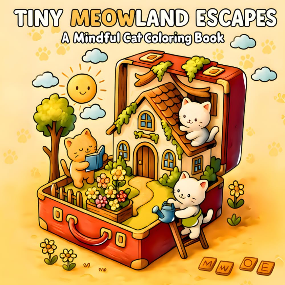 Tiny Meowland Escapes: Mindful Cat Scenes in Enchanting Miniature Worlds – A Creative & Calming Coloring Book for Adults and Teens