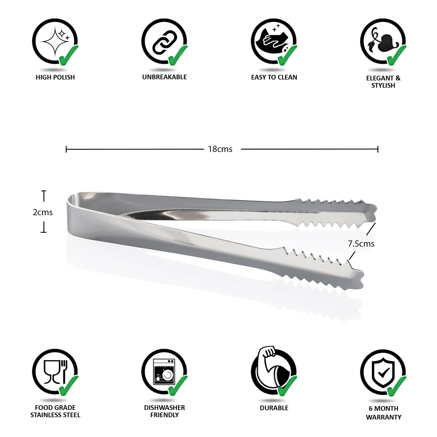 Urban Snackers Ice Tong V Shape, Stainless Steel, Silver, Use for Ice Salad Roti Chapati Kitchen and Bar Serving Accessories Home, Bar and Restaurants (18.5 x 7.5 cms) - Image 2 thumbnail