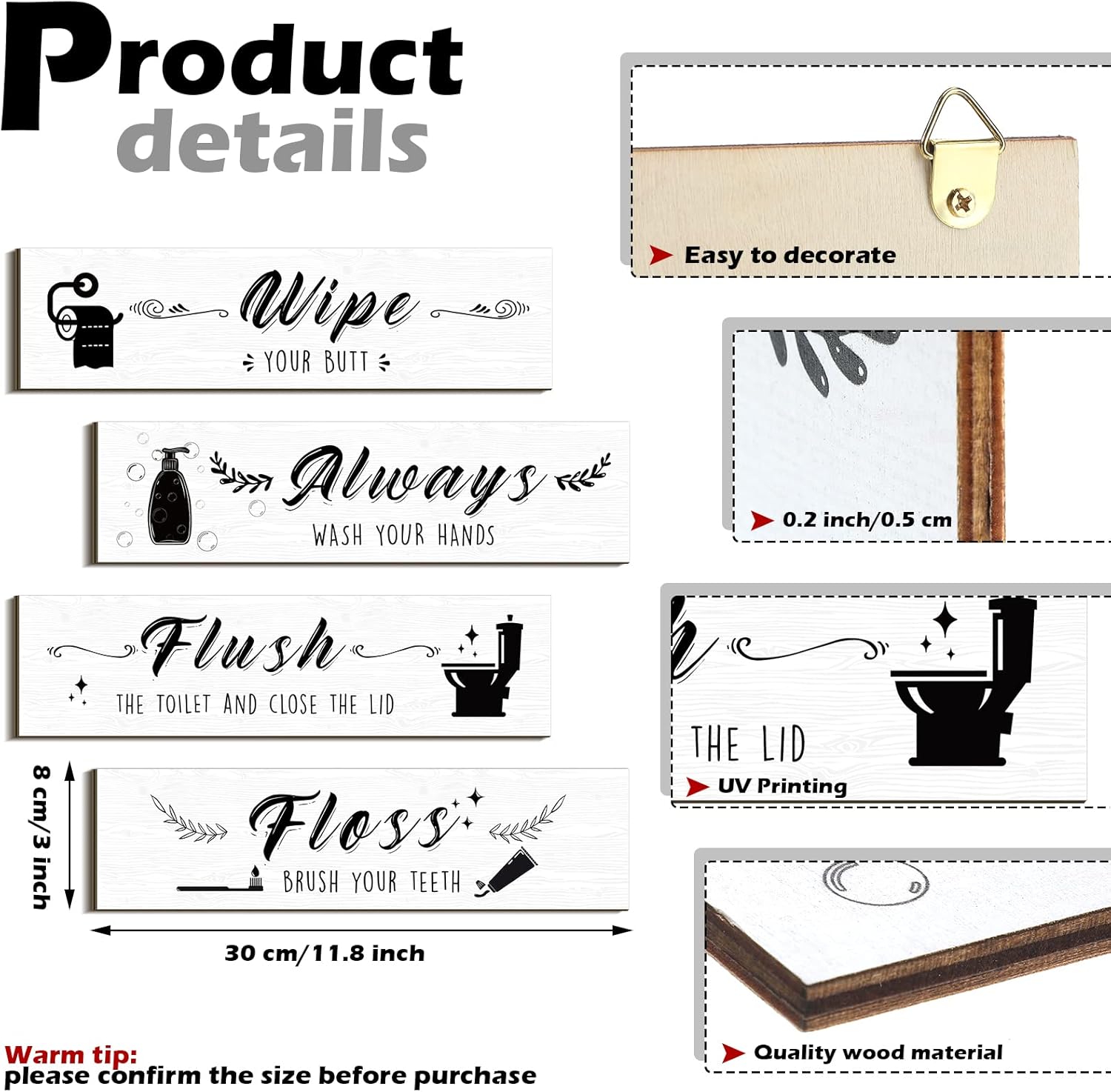 4 Pcs Farmhouse Bathroom Wall Decors Wipe Wash Floss Flush Signs Farmhouse Bathroom Signs Vintage Bathroom Decorations for Home Flush Wooden Sign Bathroom Wall Pediments Funny Bathroom Wall Arts : Home & Kitchen